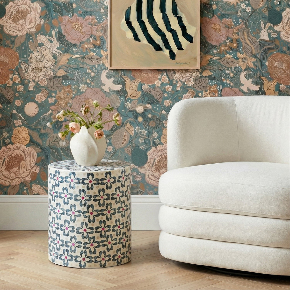 TOV Furniture Lorna Aqua Capiz Shell Accent Stool
