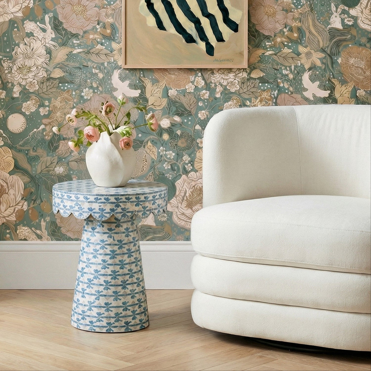 TOV Furniture Lady Blue Ribbon Capiz Shell Round Side Table