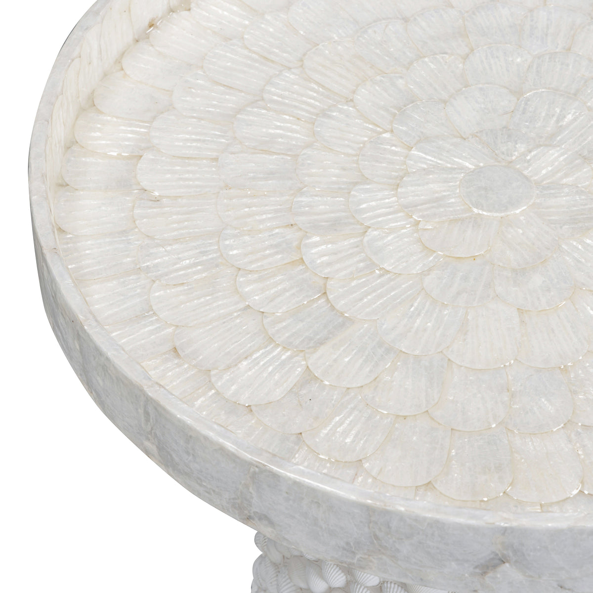 TOV Furniture Coast Pearl White Seashell Round Side Table