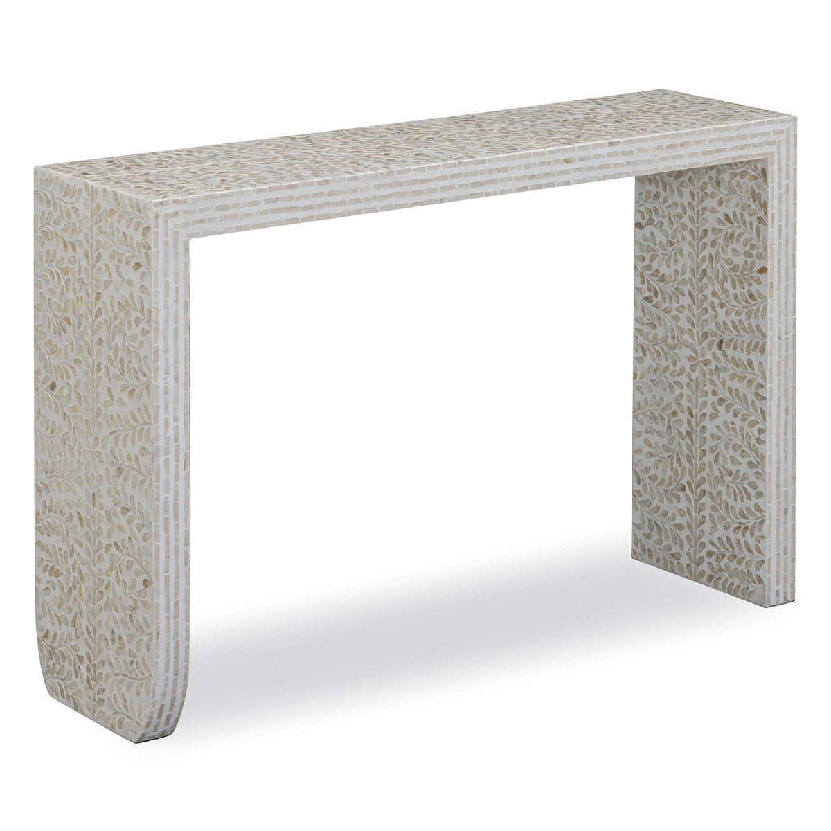 TOV Furniture Cyprus Cream Capiz Shell Console Table in cream capiz shell, primary product view