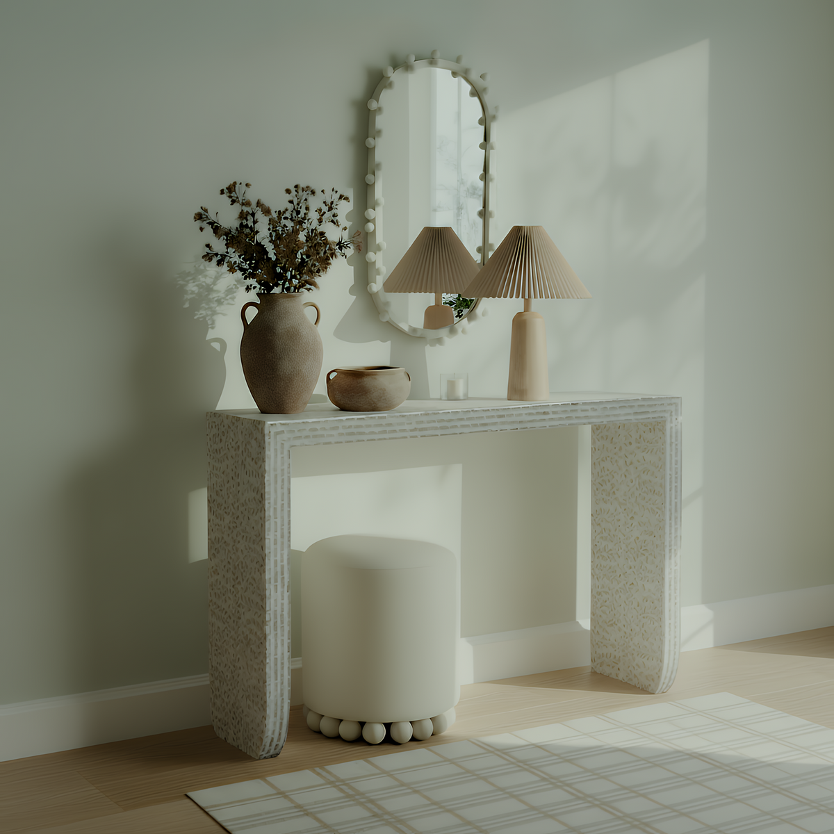 TOV Furniture Cyprus Cream Capiz Shell Console Table