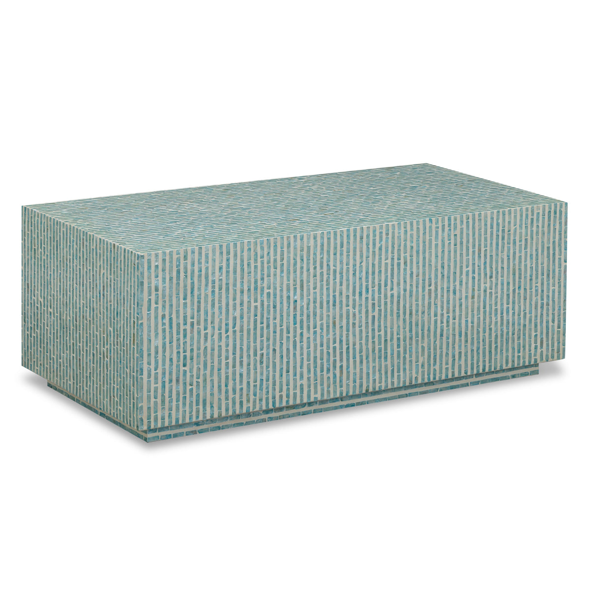 TOV Furniture Earl Light Blue Shell Rectangular Coffee Table in light blue Capiz shell over MDF, primary product view