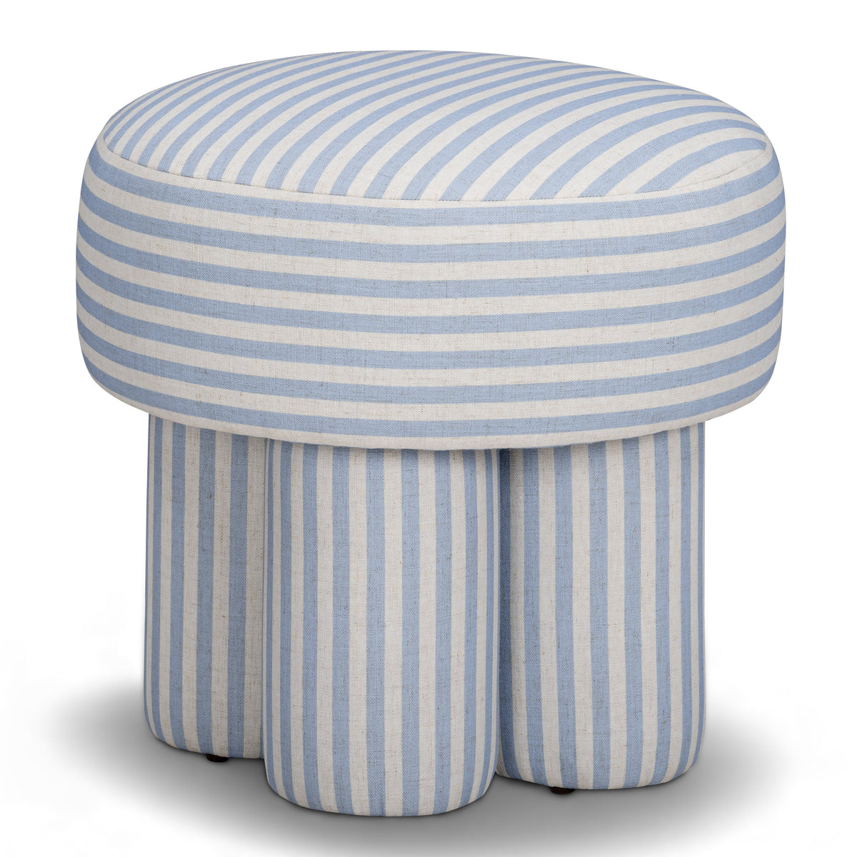 TOV Furniture Masha Blue Striped Performance Linen Accent Stool in blue striped performance linen, primary product view