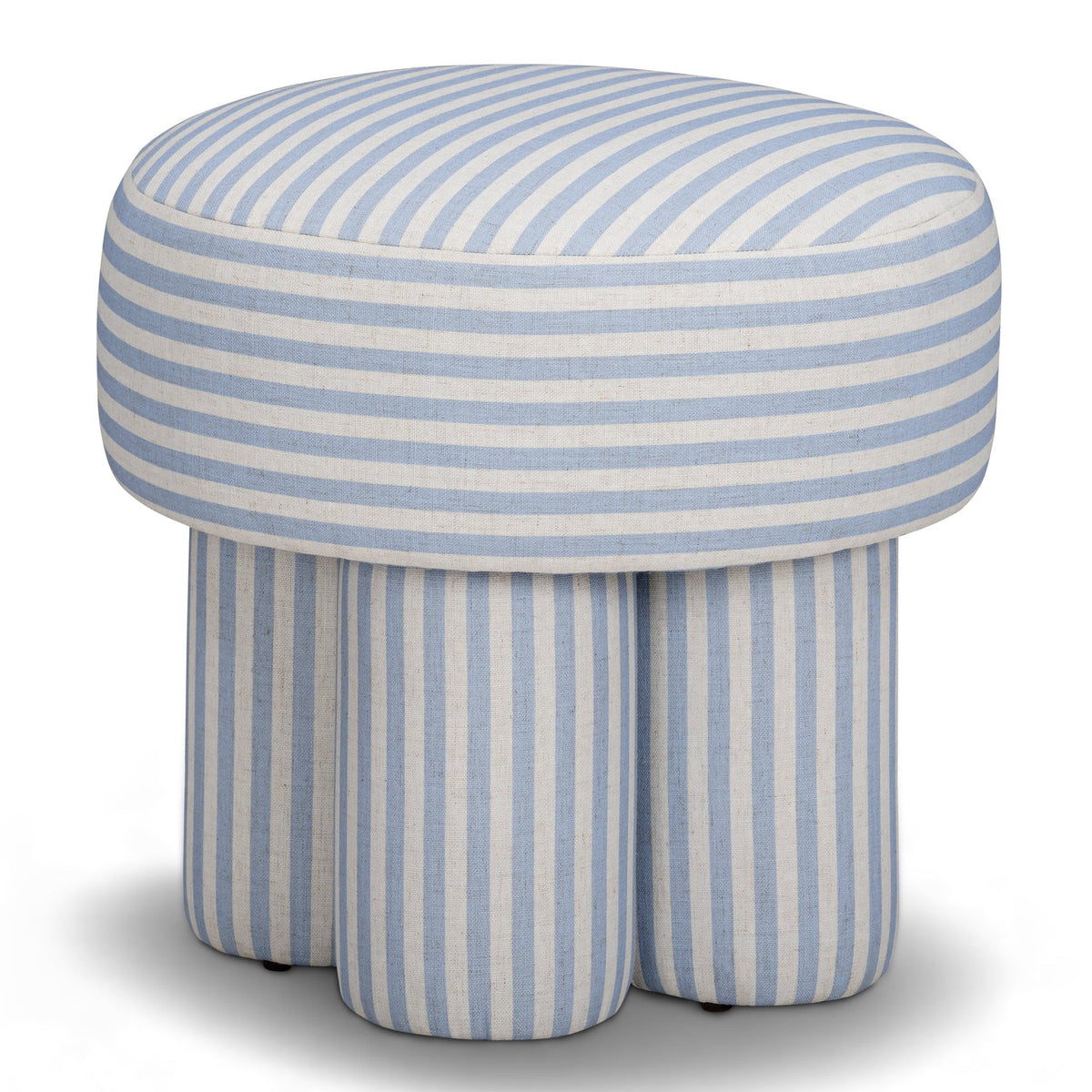 TOV Furniture Masha Blue Striped Performance Linen Accent Stool in blue striped performance linen, primary product view