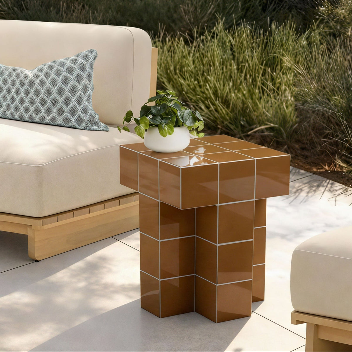 TOV Furniture Alma Tile Orange Concrete Indoor/Outdoor Side Table