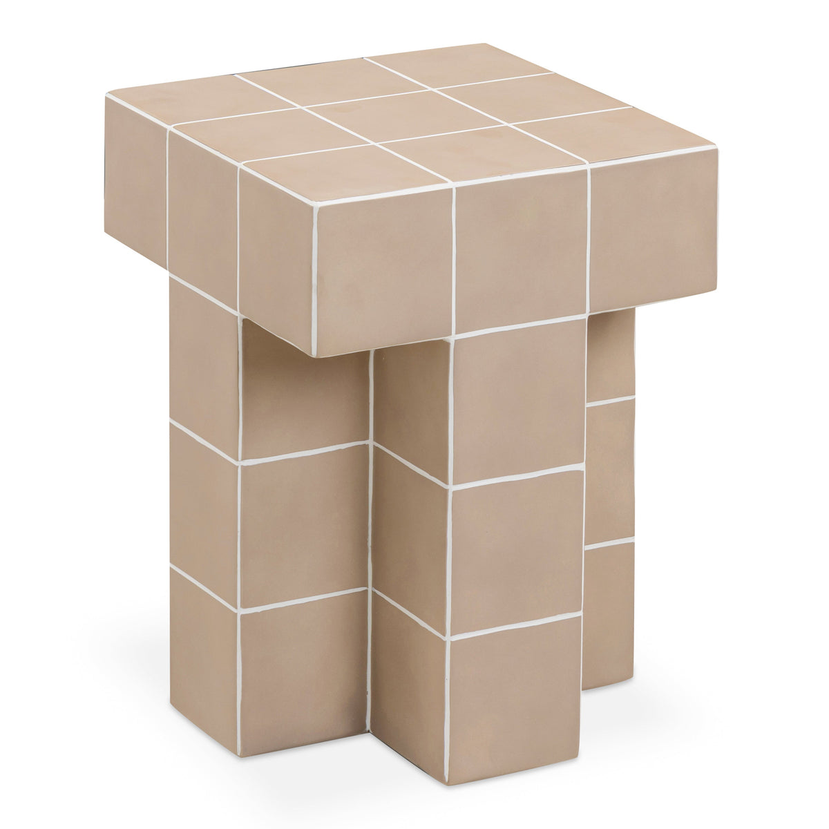 TOV Furniture Alma Tile Taupe Concrete Indoor/Outdoor Side Table in taupe ceramic tile, primary product view
