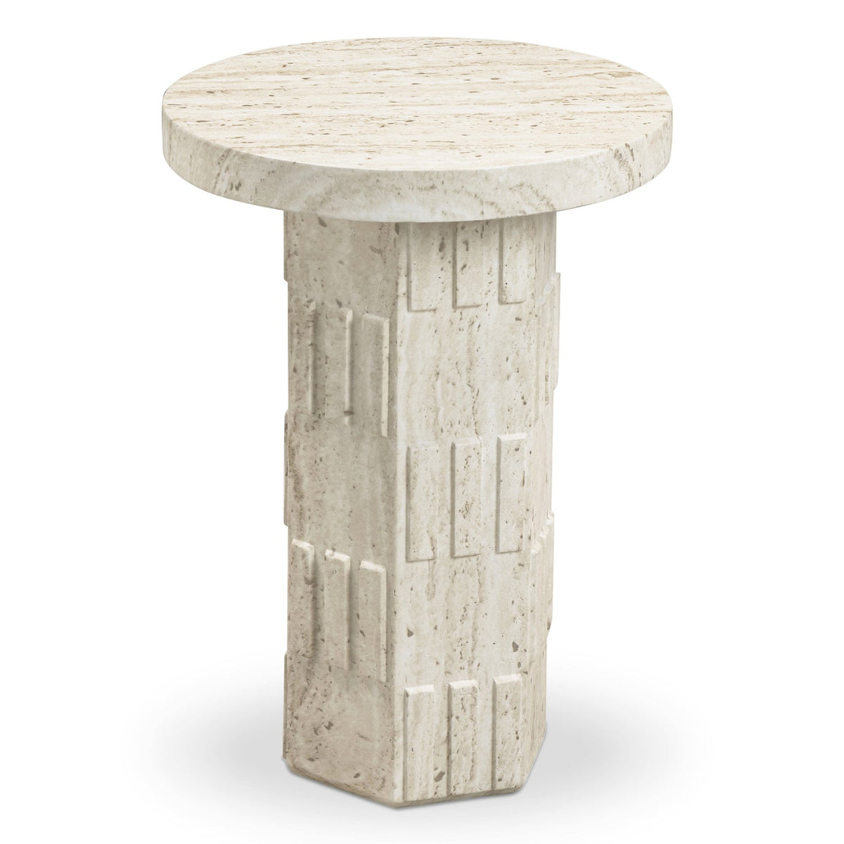 TOV Furniture Asta Faux Travertine Concrete Indoor/Outdoor Side Table in travertine concrete, primary product view