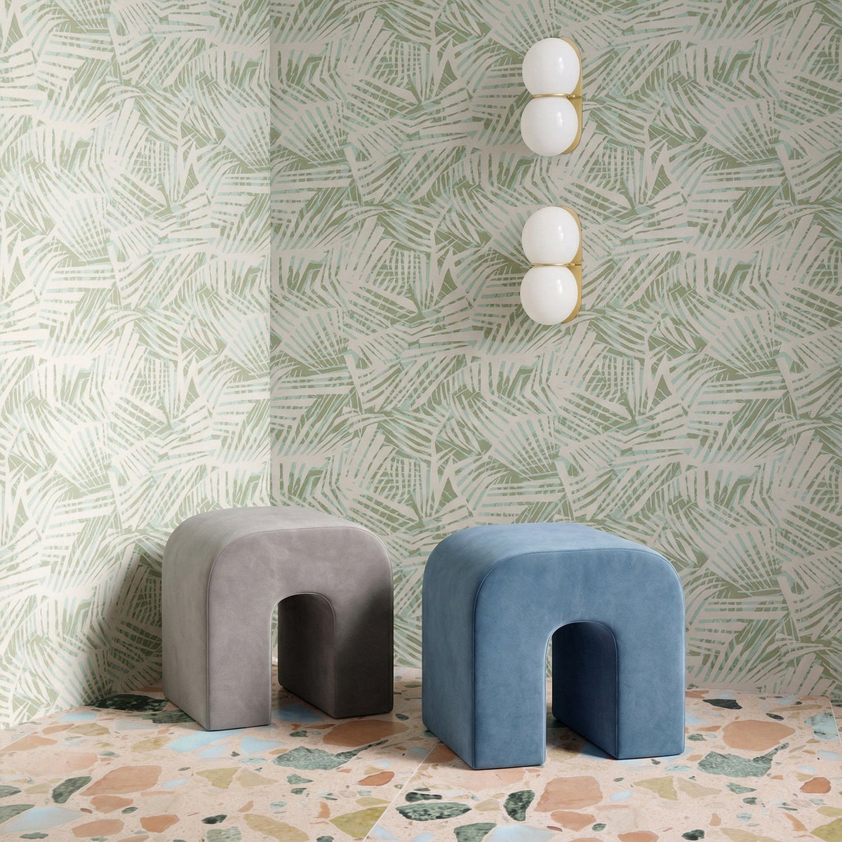 TOV Furniture Desi Light Blue Performance Velvet Ottoman