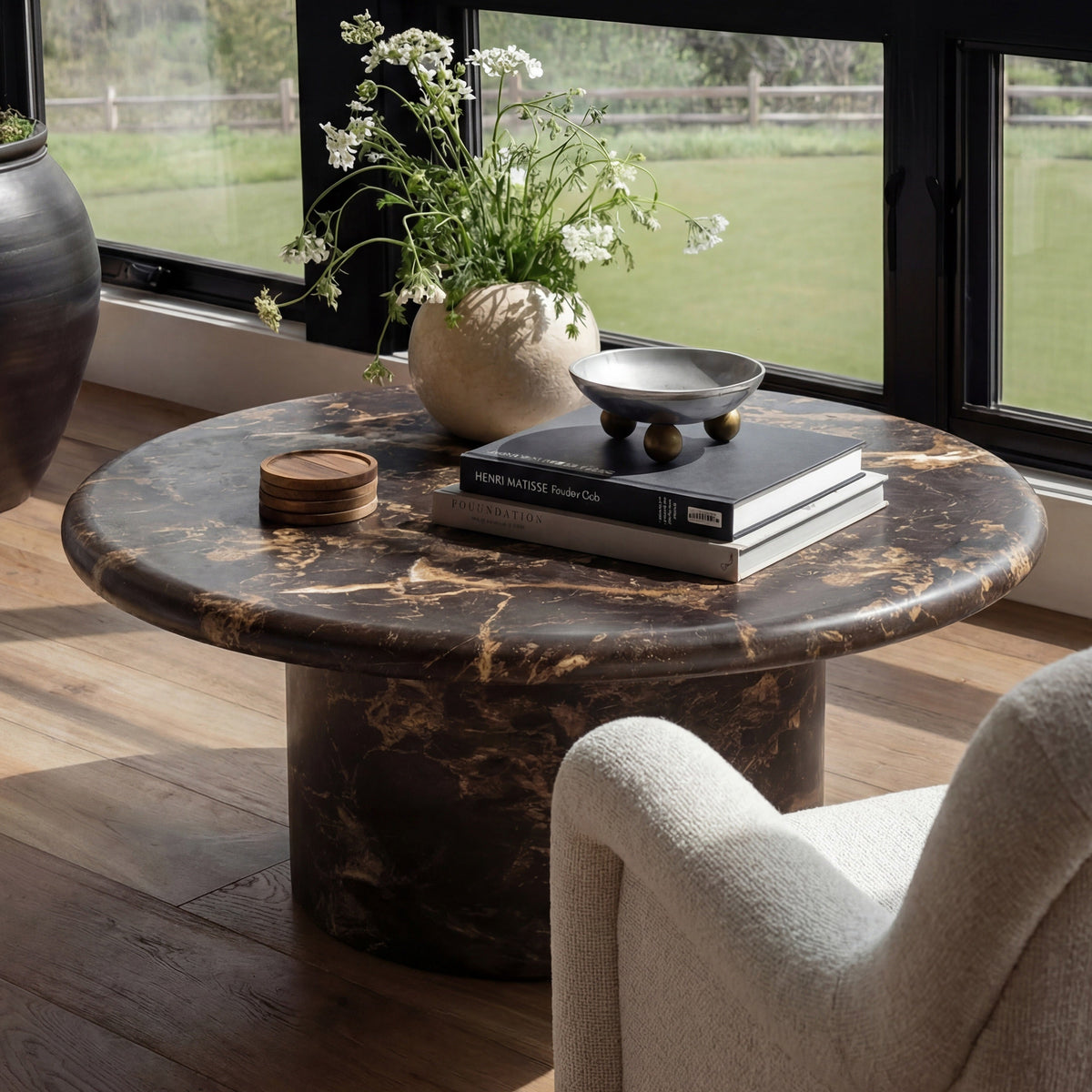 TOV Furniture Byron Dark Brown Faux Marble Indoor/Outdoor Coffee Table in dark brown faux marble, primary product view