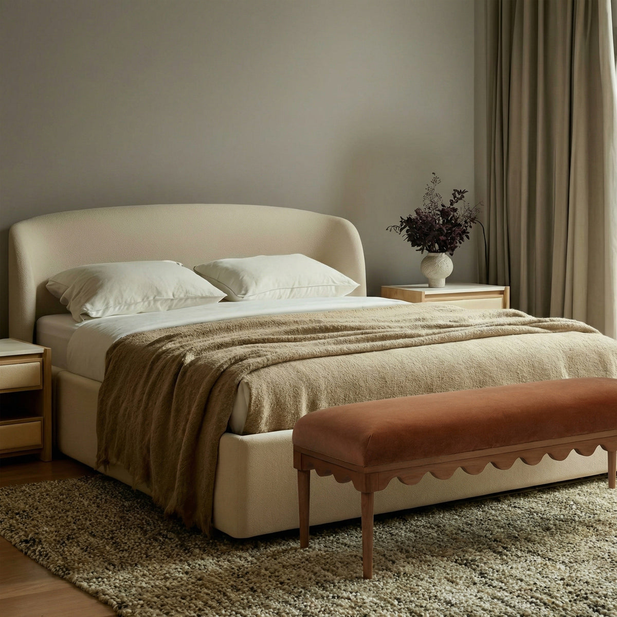 TOV Furniture Oodle Bronze Performance Vegan Mohair Bench