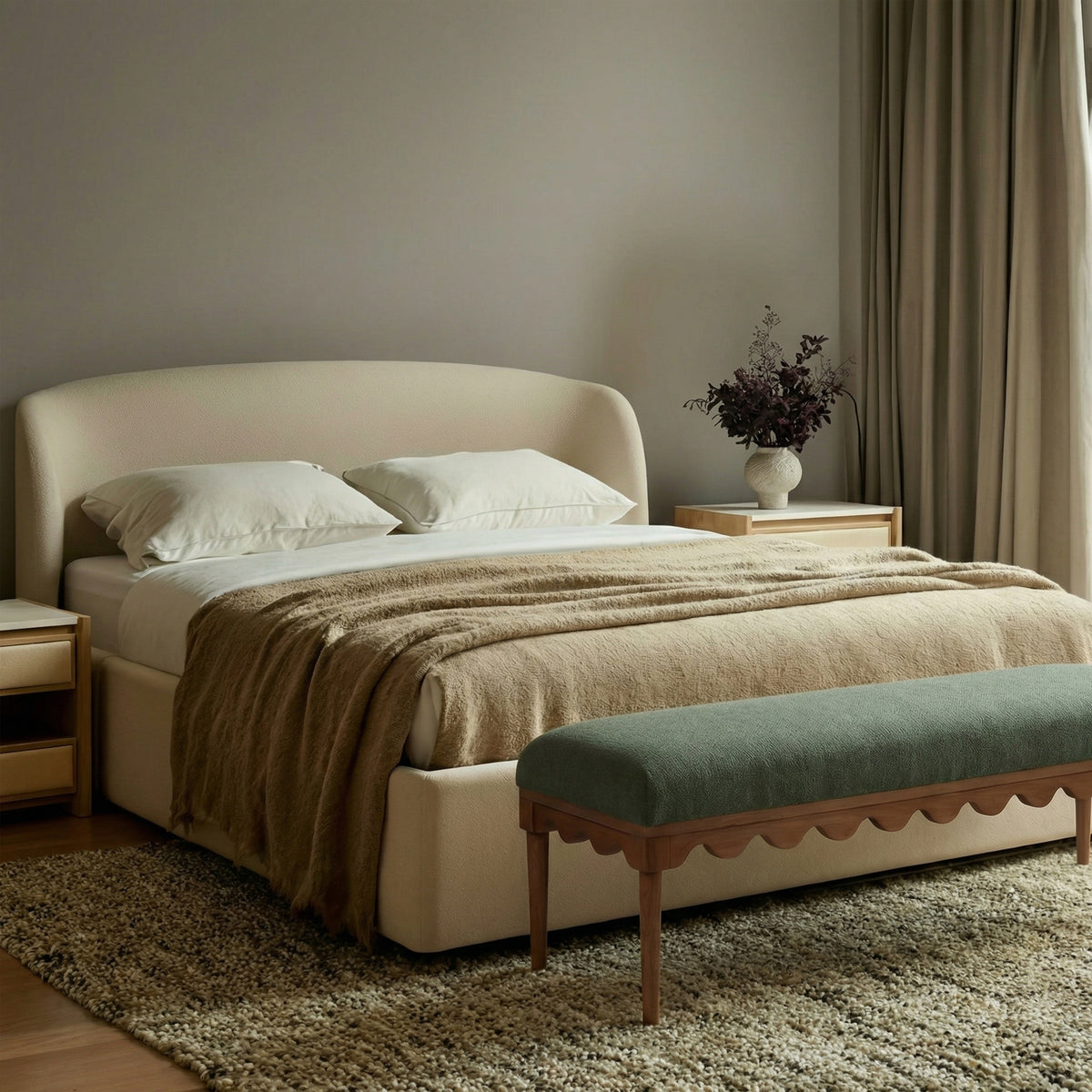 TOV Furniture Oodle Green Performance Vegan Mohair Bench