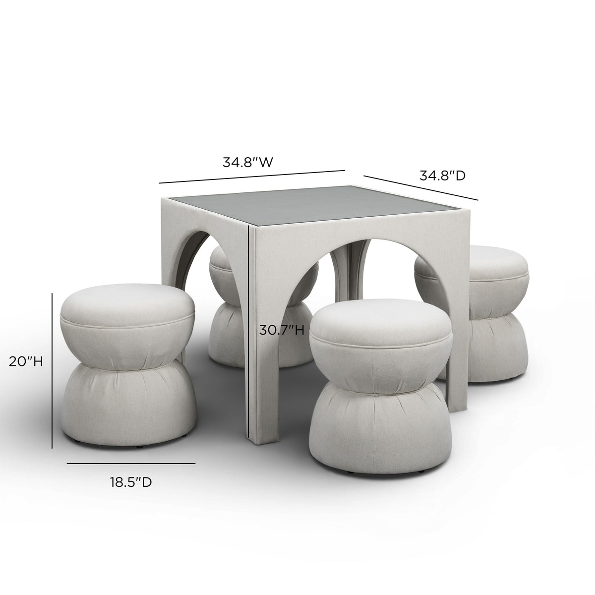 TOV Furniture Tomlin Cream Performance Chenille Game Table and Two Ottomans Set