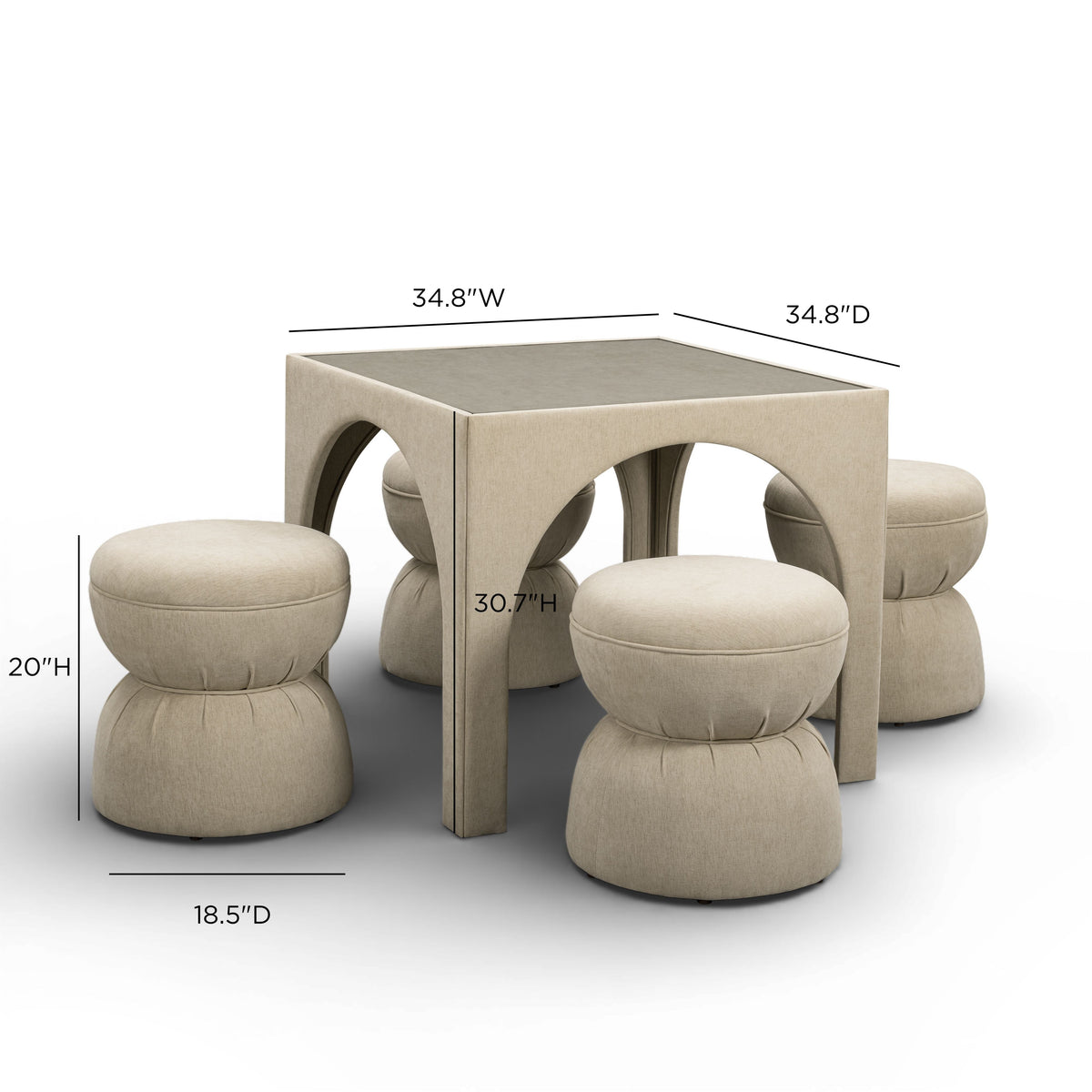 TOV Furniture Tomlin Tan Performance Chenille Game Table and Two Ottomans Set
