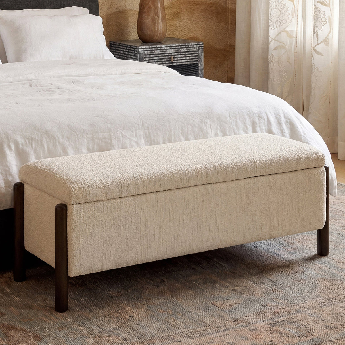 TOV Furniture Abby Nubby Cream Storage Bench in cream textured fabric, primary product view