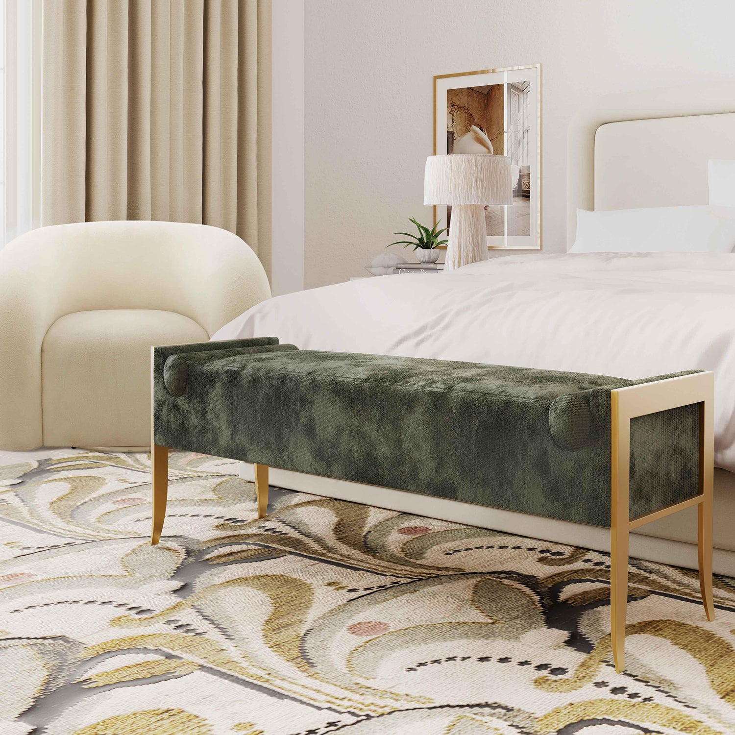 TOV Furniture Ines Textured Velvet Bench