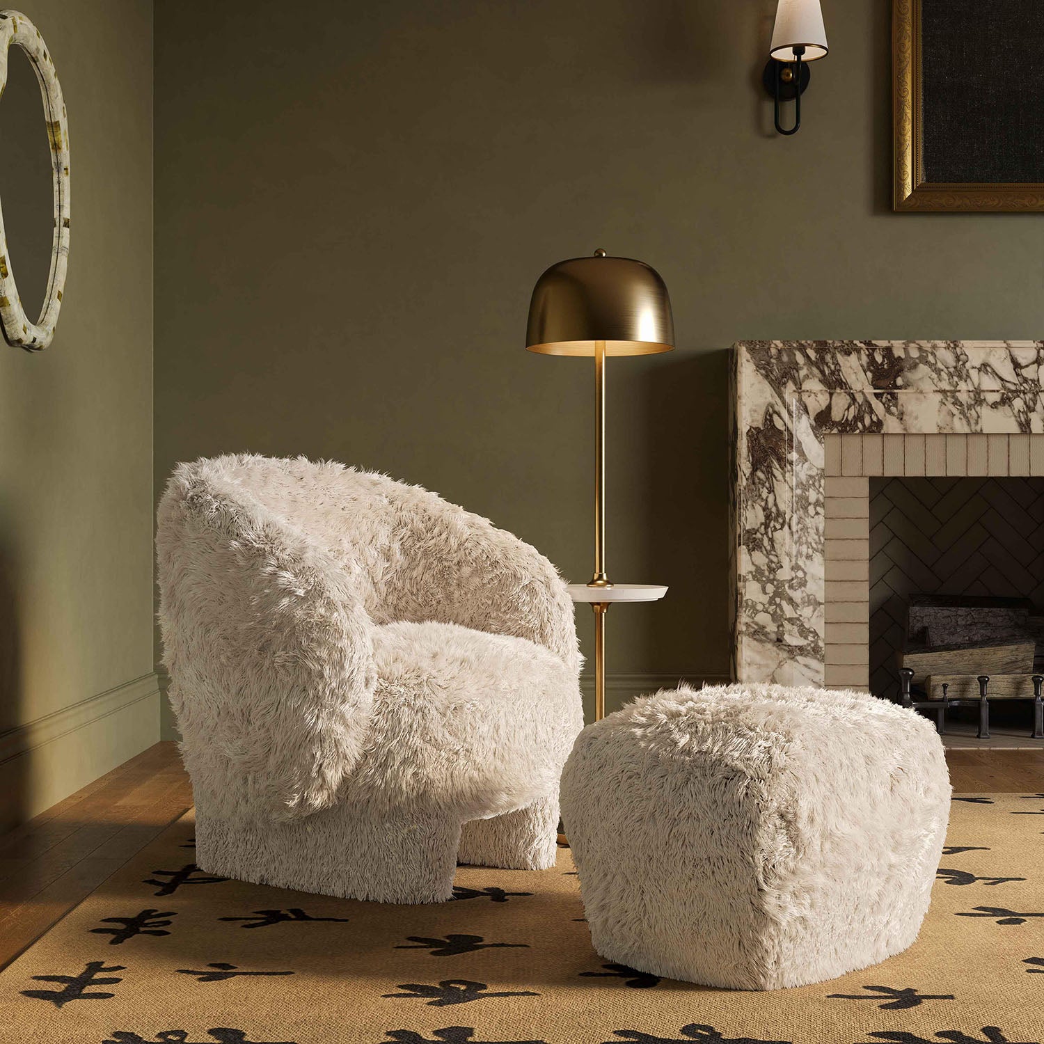 TOV Furniture Britt Vegan Shearling Ottoman
