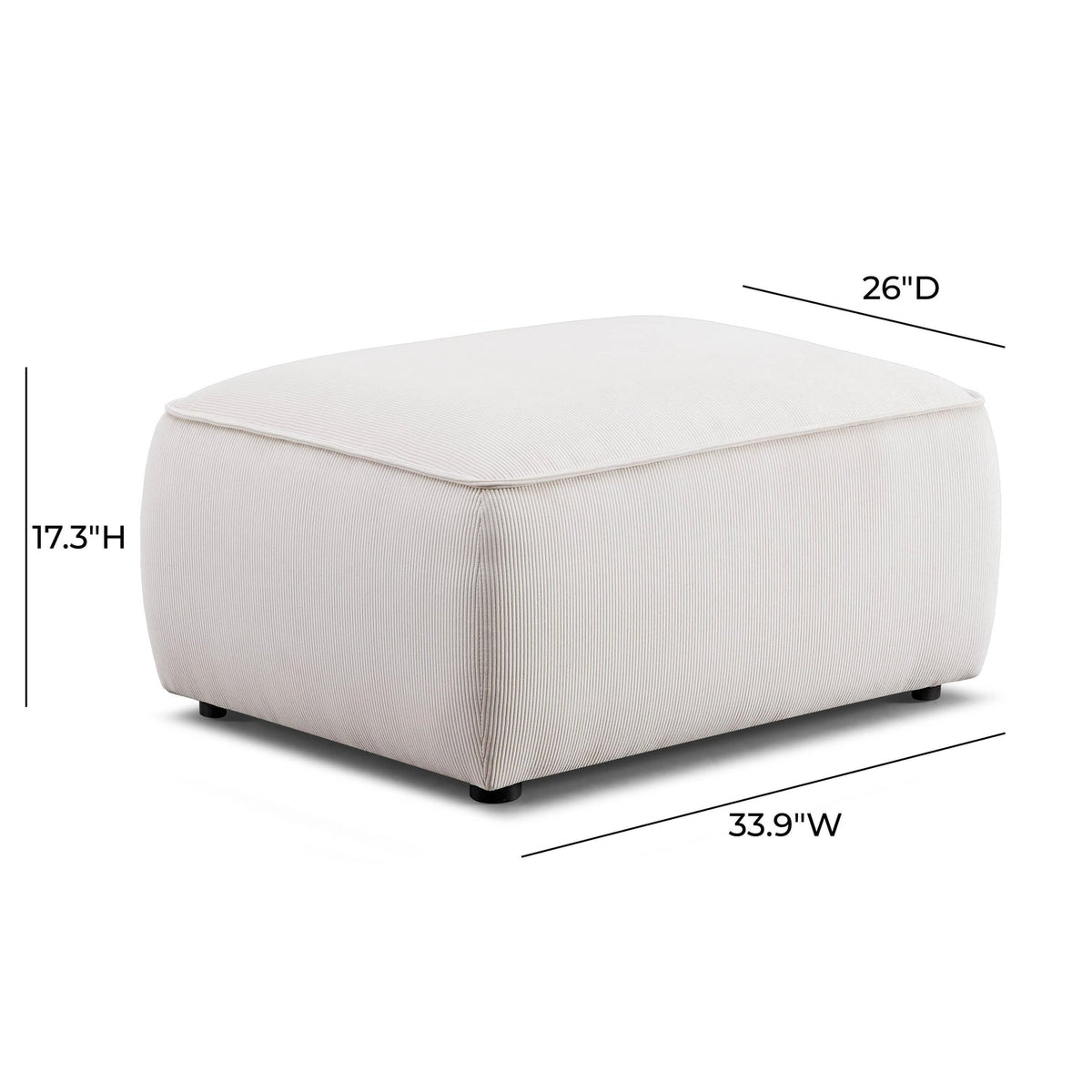 TOV Furniture Travie White Sand Performance Corduroy Velvet Ottoman