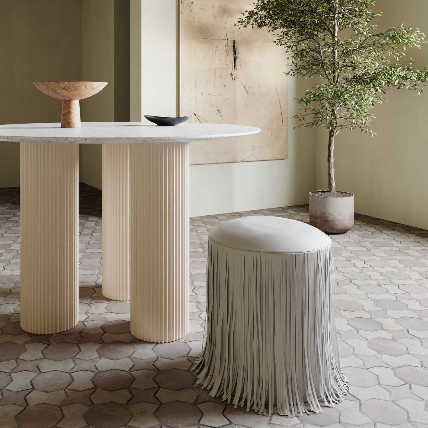 TOV Furniture Shag Me Performance Vegan Leather Ottoman