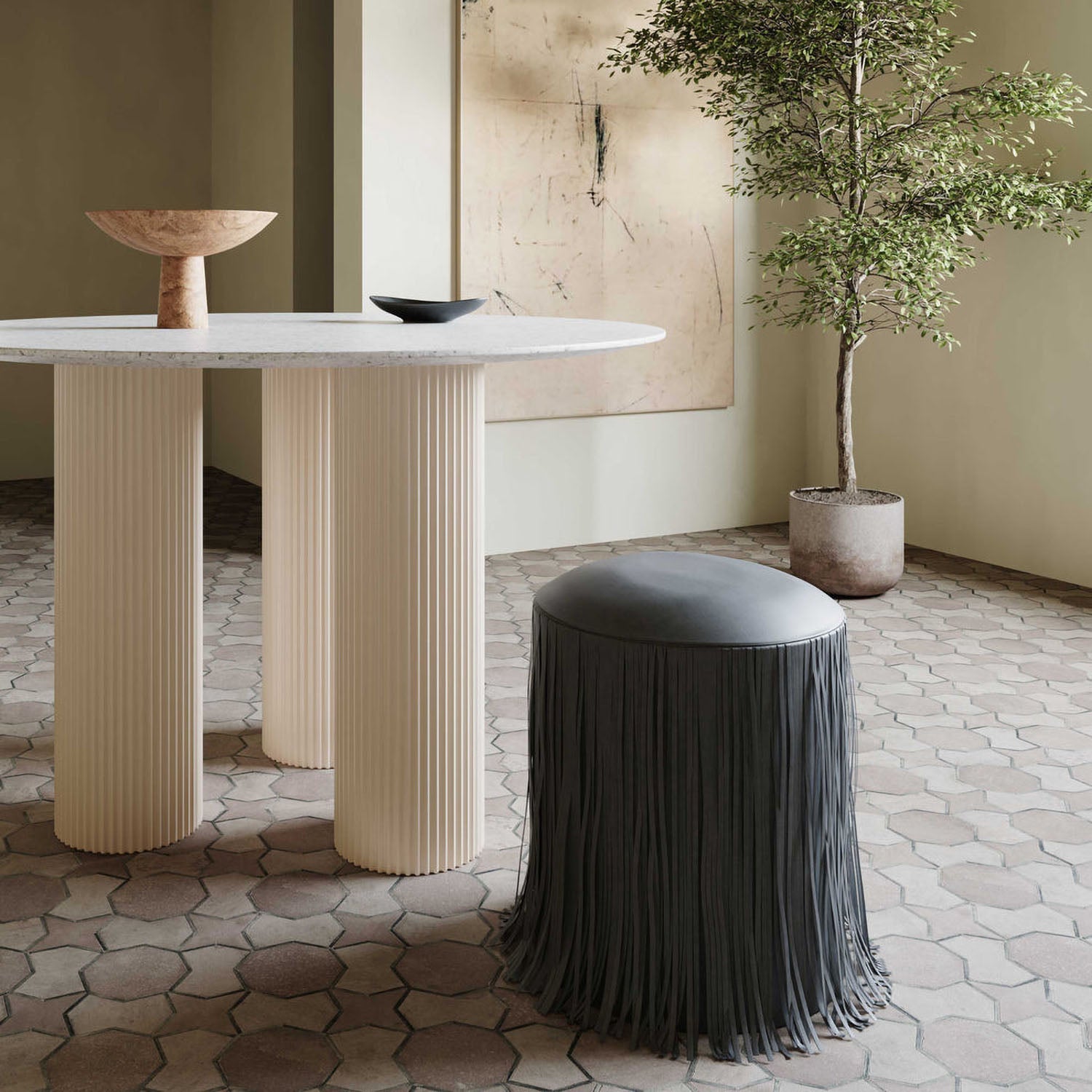 TOV Furniture Shag Me Performance Vegan Leather Ottoman