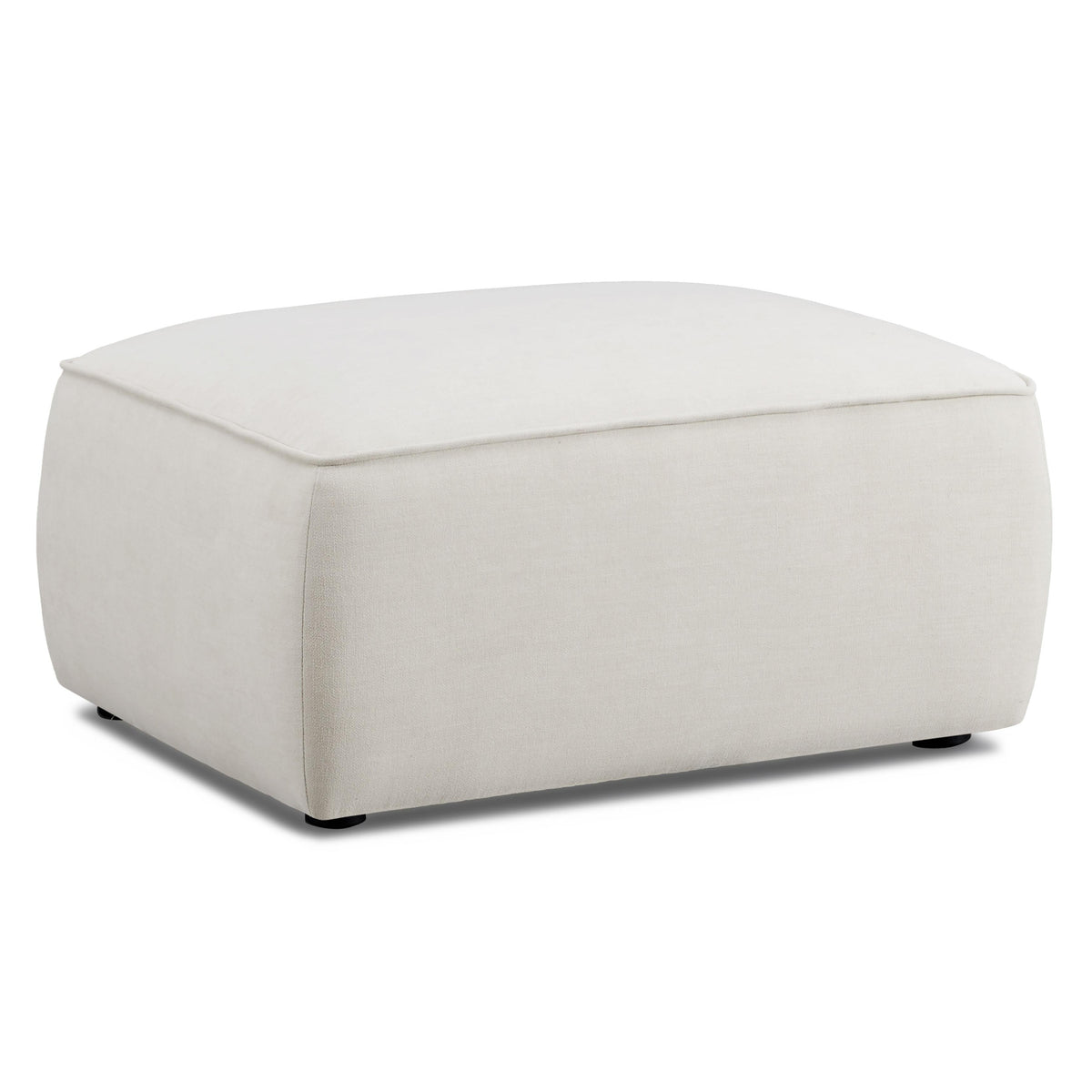 TOV Furniture Travie Sand Upcycled Performance Linen Ottoman in sand upcycled linen, primary product view