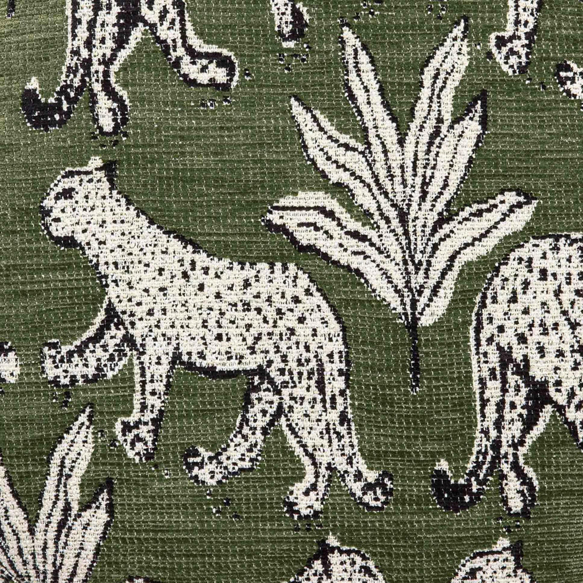 TOV Furniture Ollie olive green leopard jacquard bench, seat top detail