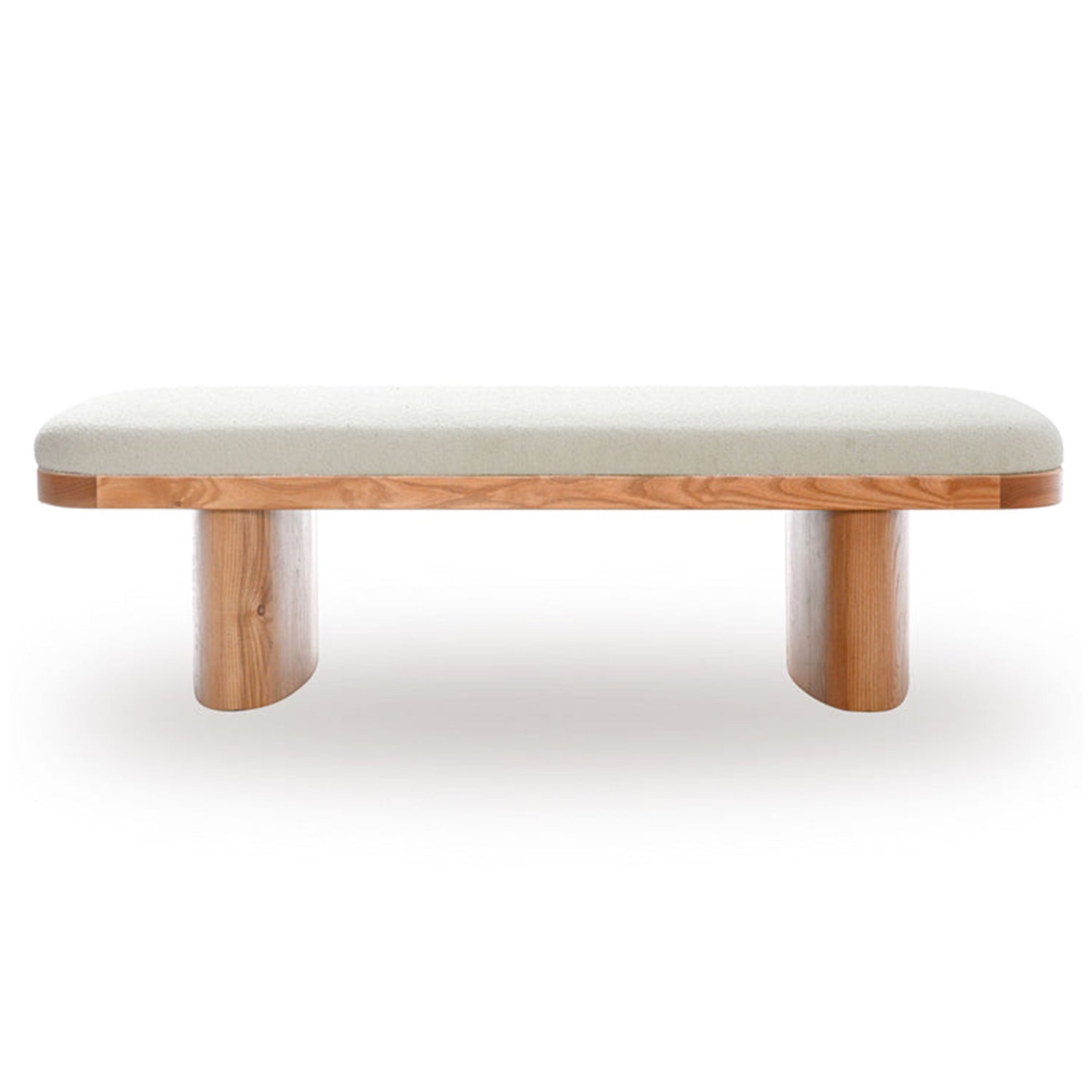 TOV Furniture Ollie white performance boucle large bench, side profile