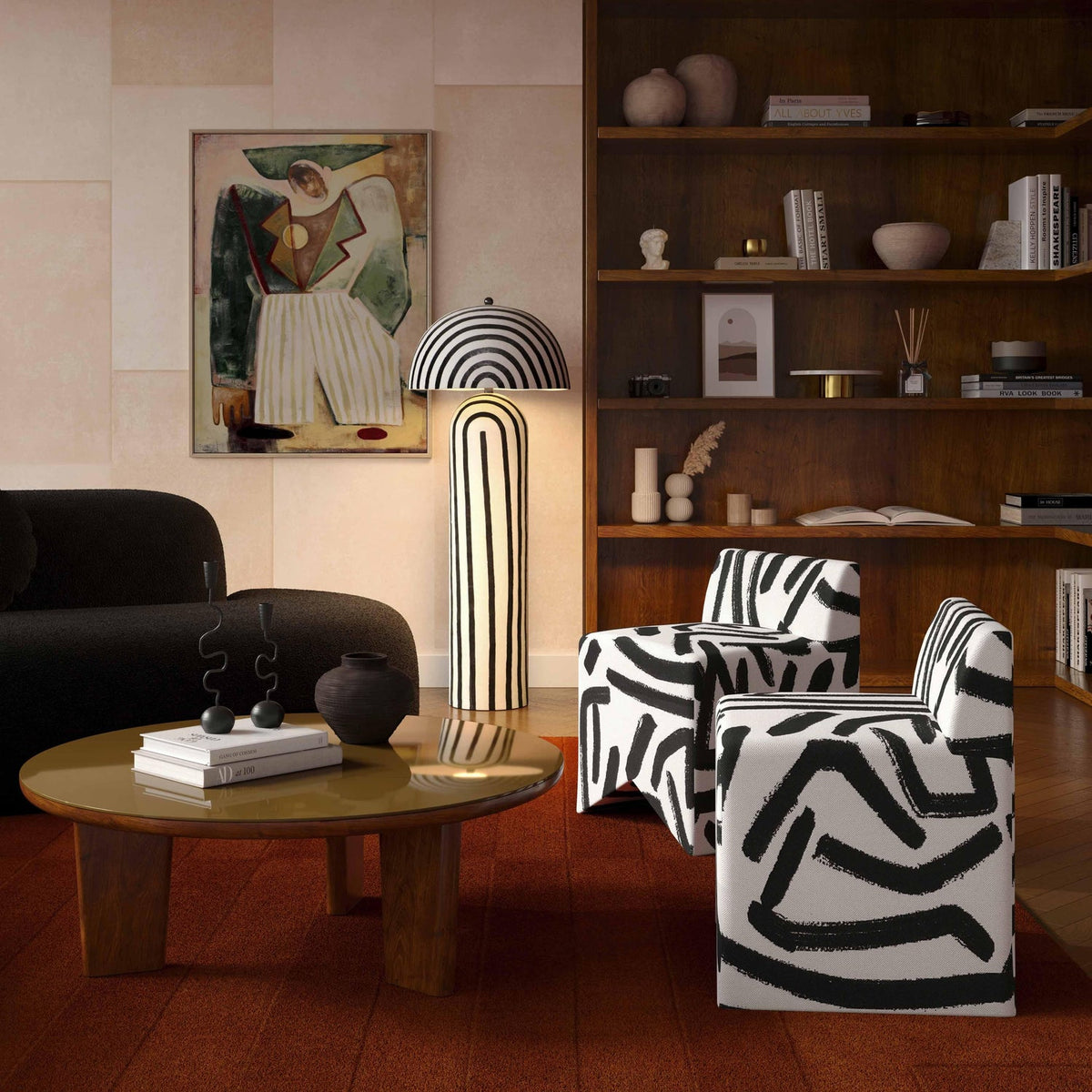 TOV Furniture Pippa Black Brushstroke Print Contract Grade Accent Stool