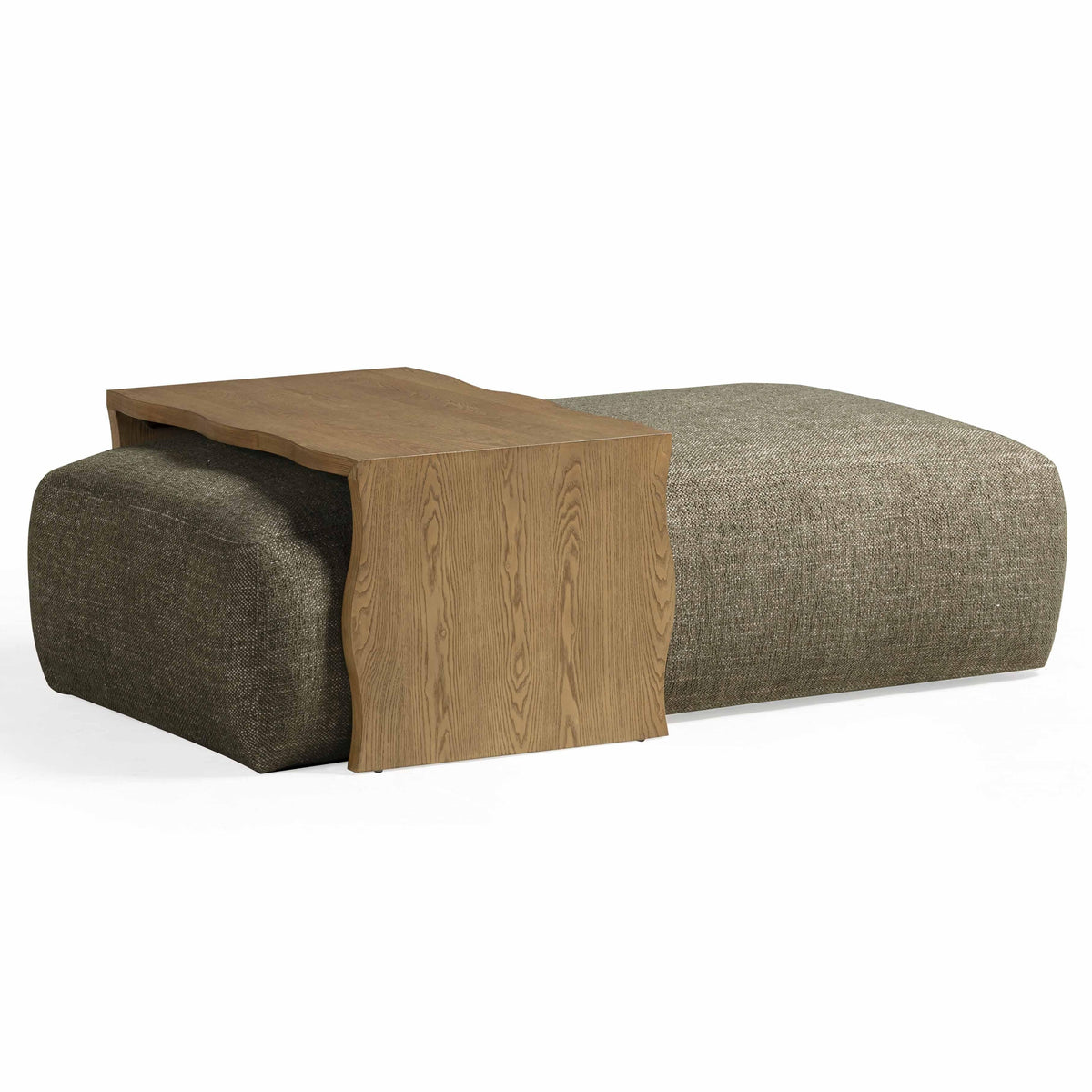 TOV Furniture Spencer 54 inch Performance Basketweave Ottoman in green basketweave with bridge table, primary product view