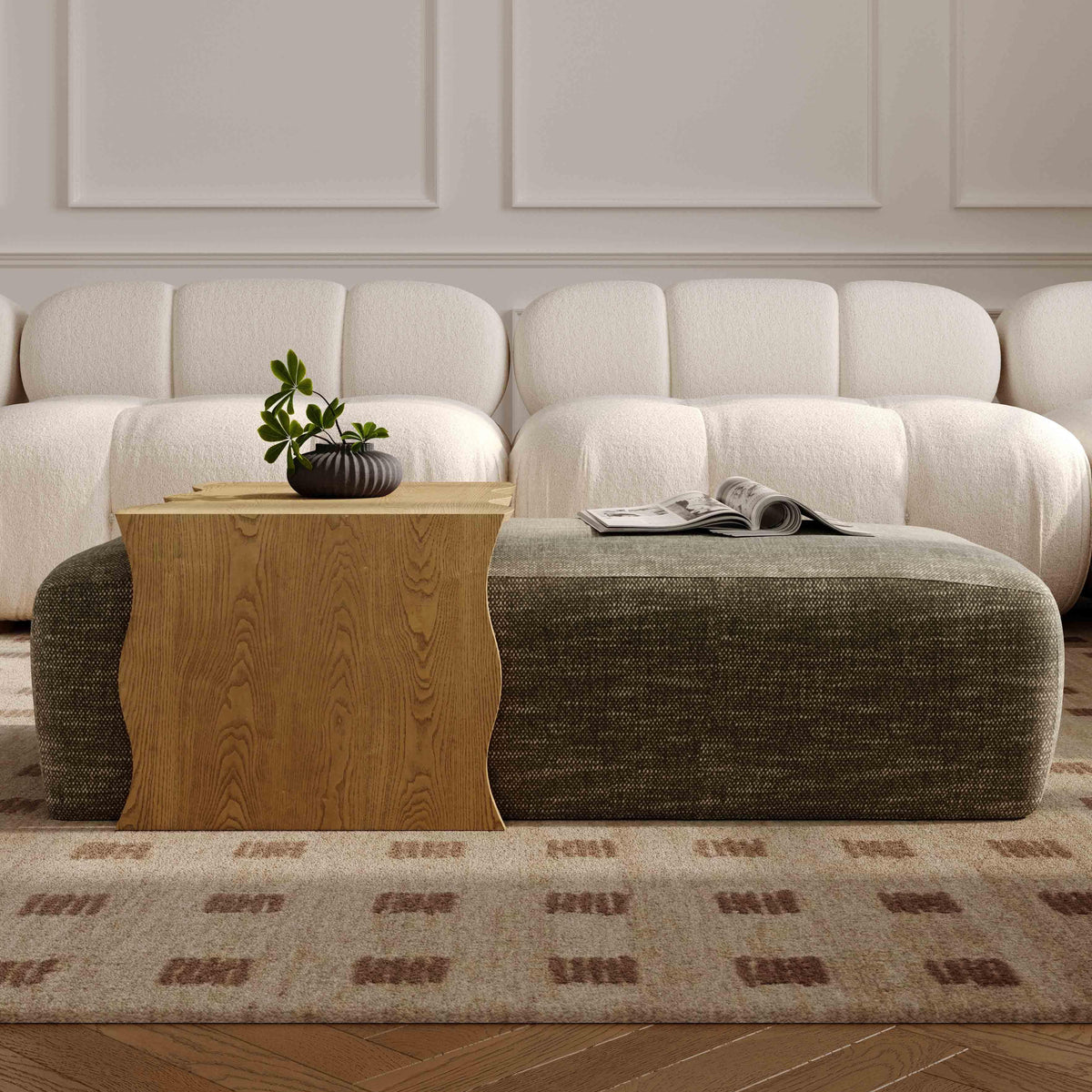 TOV Furniture Spencer Green Performance Basketweave Ottoman with Bridge Table