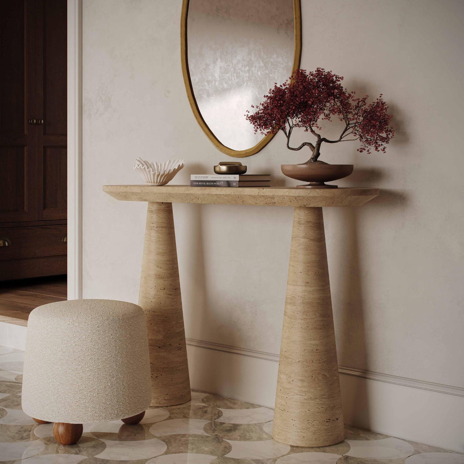 TOV Furniture Sandra Faux Travertine Indoor/Outdoor Console Table