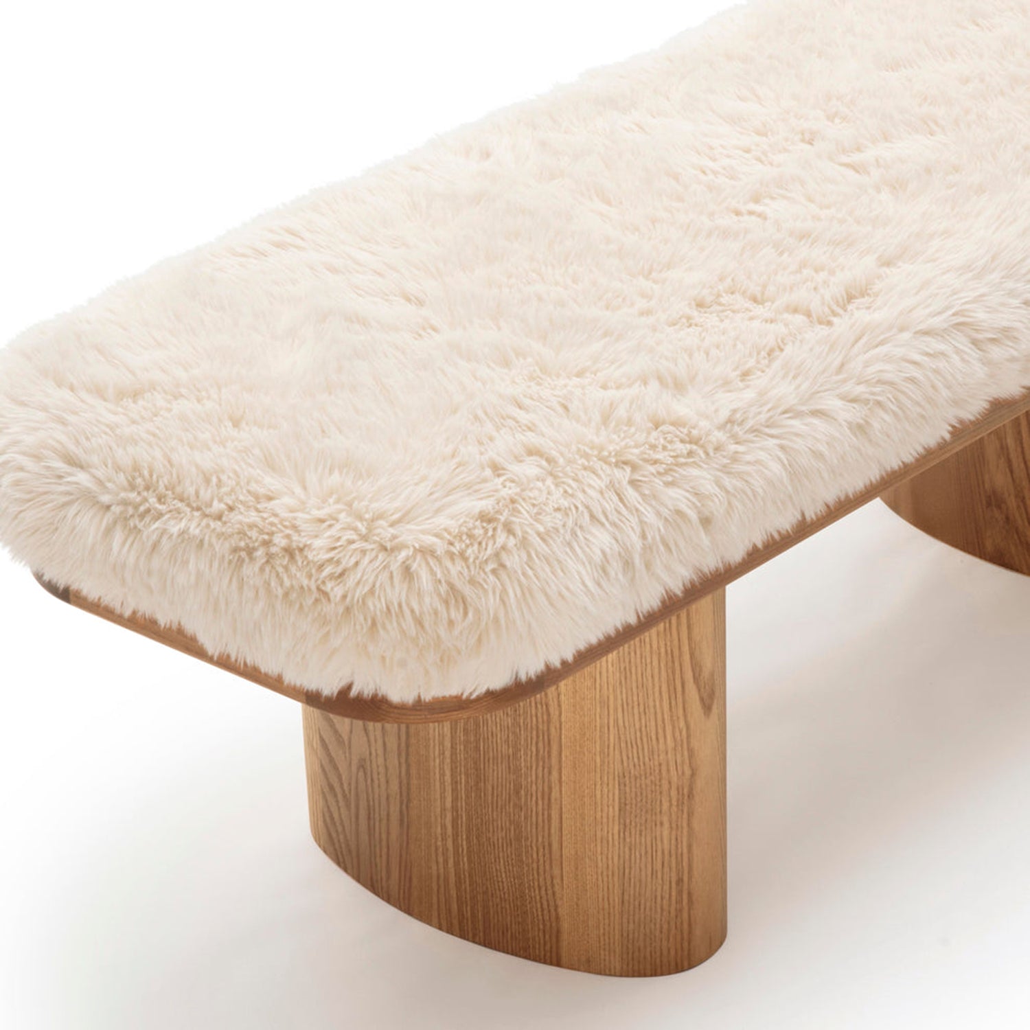 TOV Furniture Ollie vegan shearling straight bench, corner detail