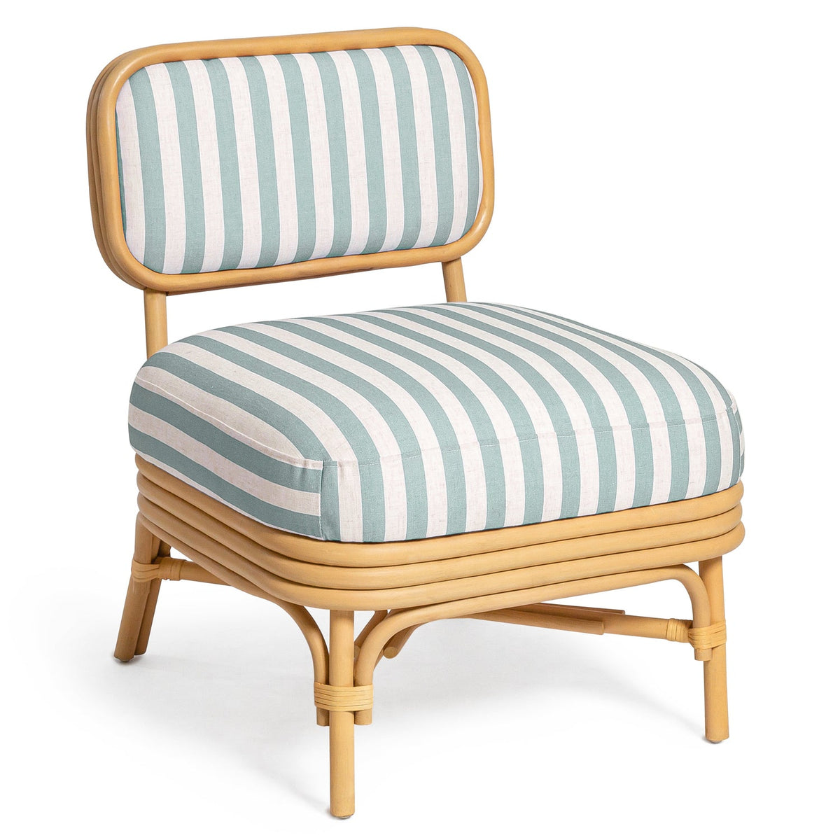 TOV Furniture Dorine Mint Striped Performance Linen Rattan Accent Chair in mint green striped rattan, primary product view