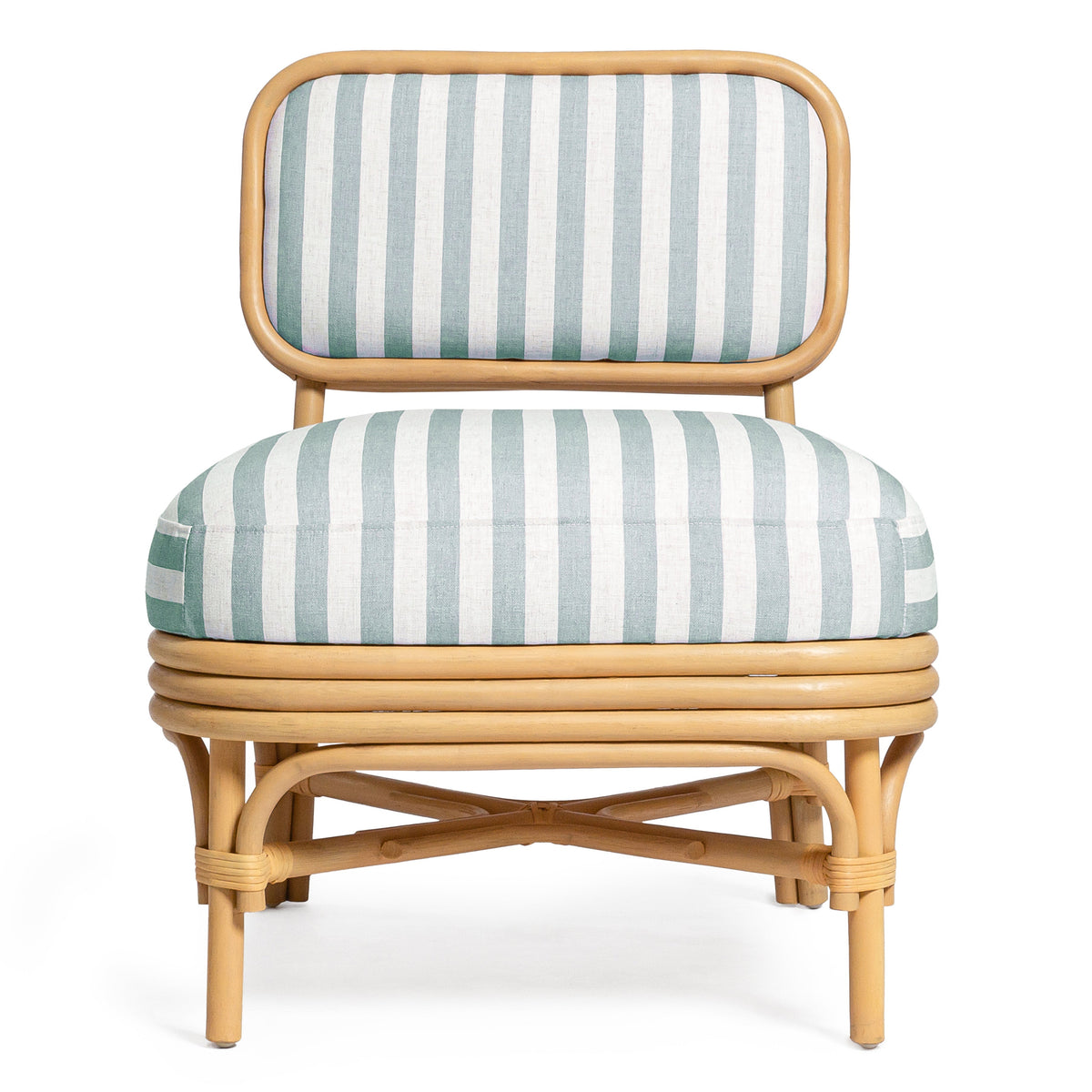 TOV Furniture Dorine Mint Striped Performance Linen Rattan Accent Chair