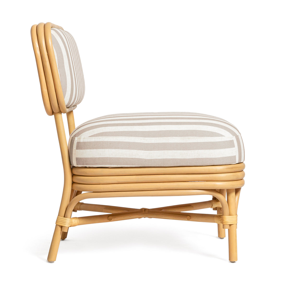 TOV Furniture Dorine Khaki Striped Performance Linen Rattan Accent Chair