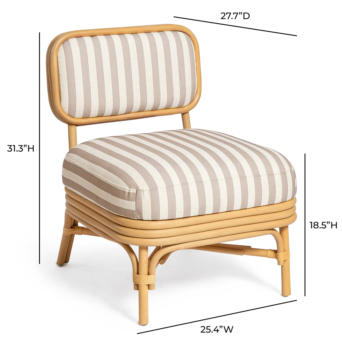 TOV Furniture Dorine Khaki Striped Performance Linen Rattan Accent Chair