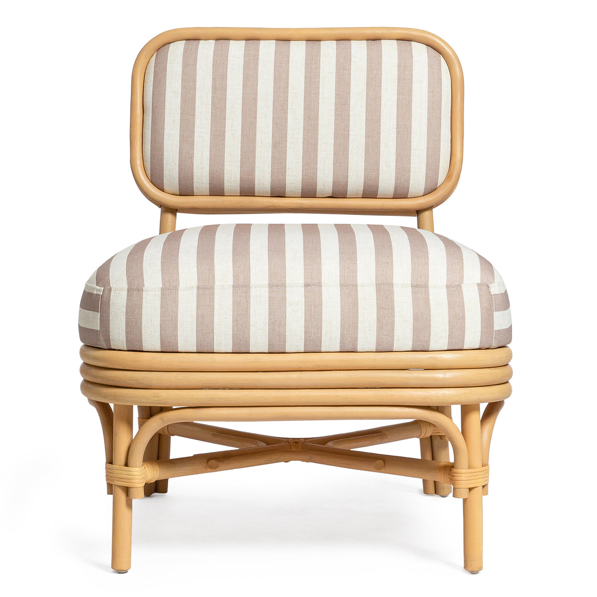 TOV Furniture Dorine Khaki Striped Performance Linen Rattan Accent Chair