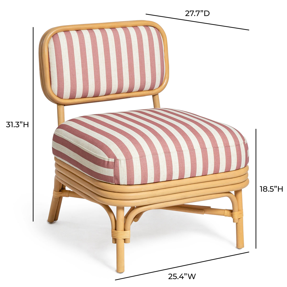 TOV Furniture Dorine Cherry Striped Performance Linen Rattan Accent Chair