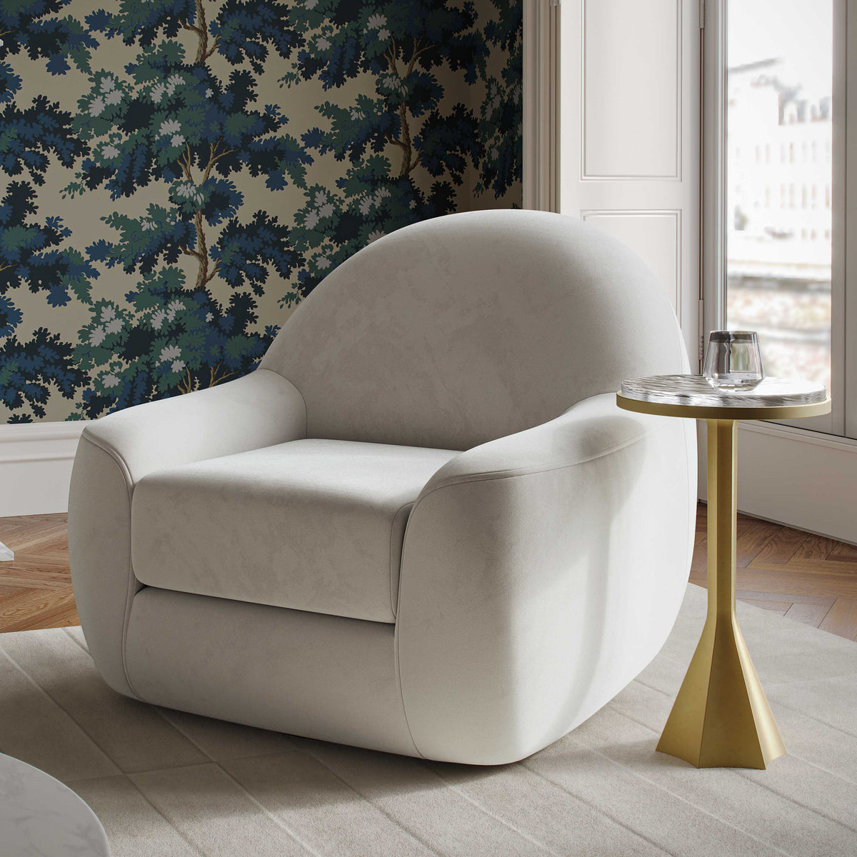 TOV Furniture Tiago Cream Performance Velvet Swivel Chair