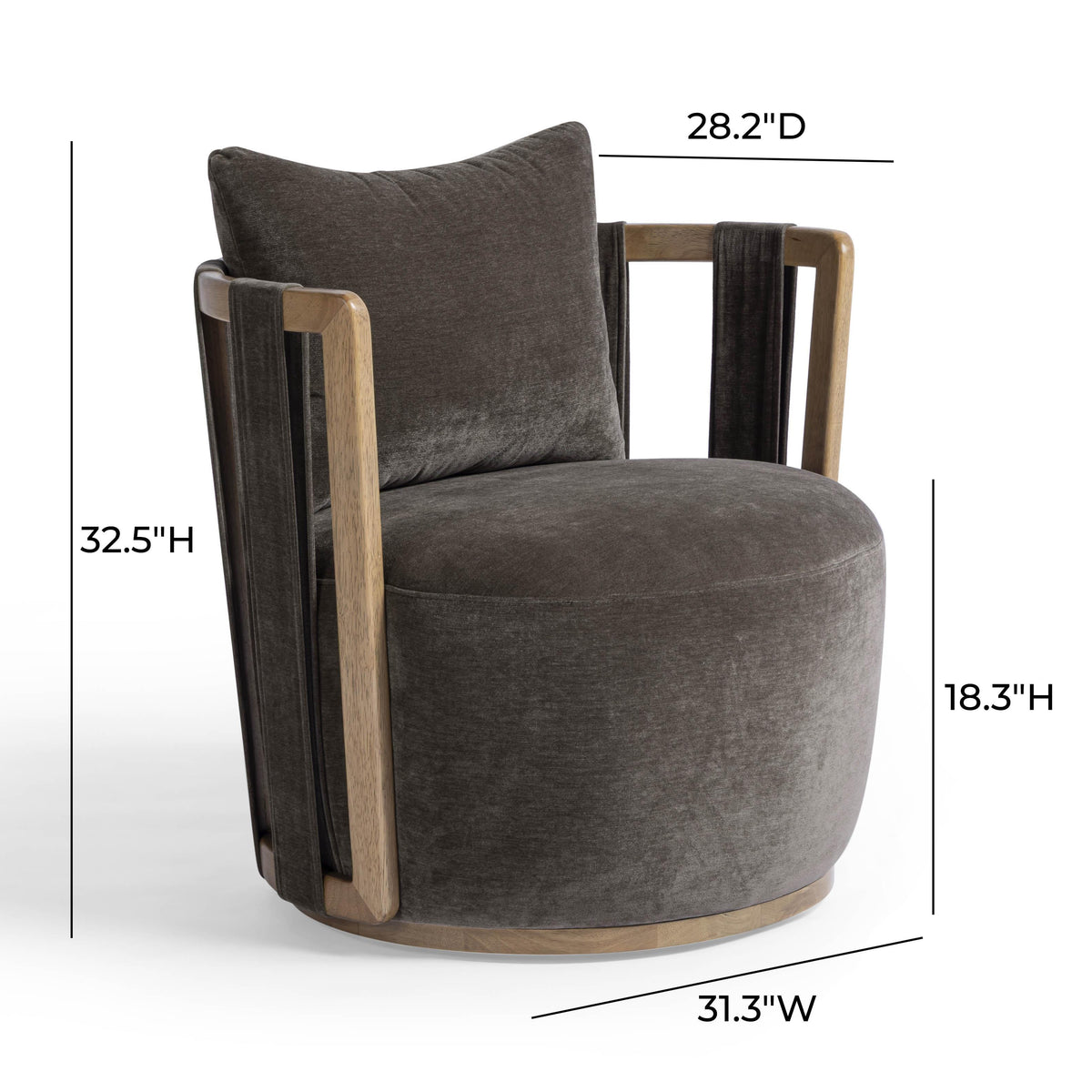 TOV Furniture Paolo Storm Gray Upcycled Swivel Accent Chair