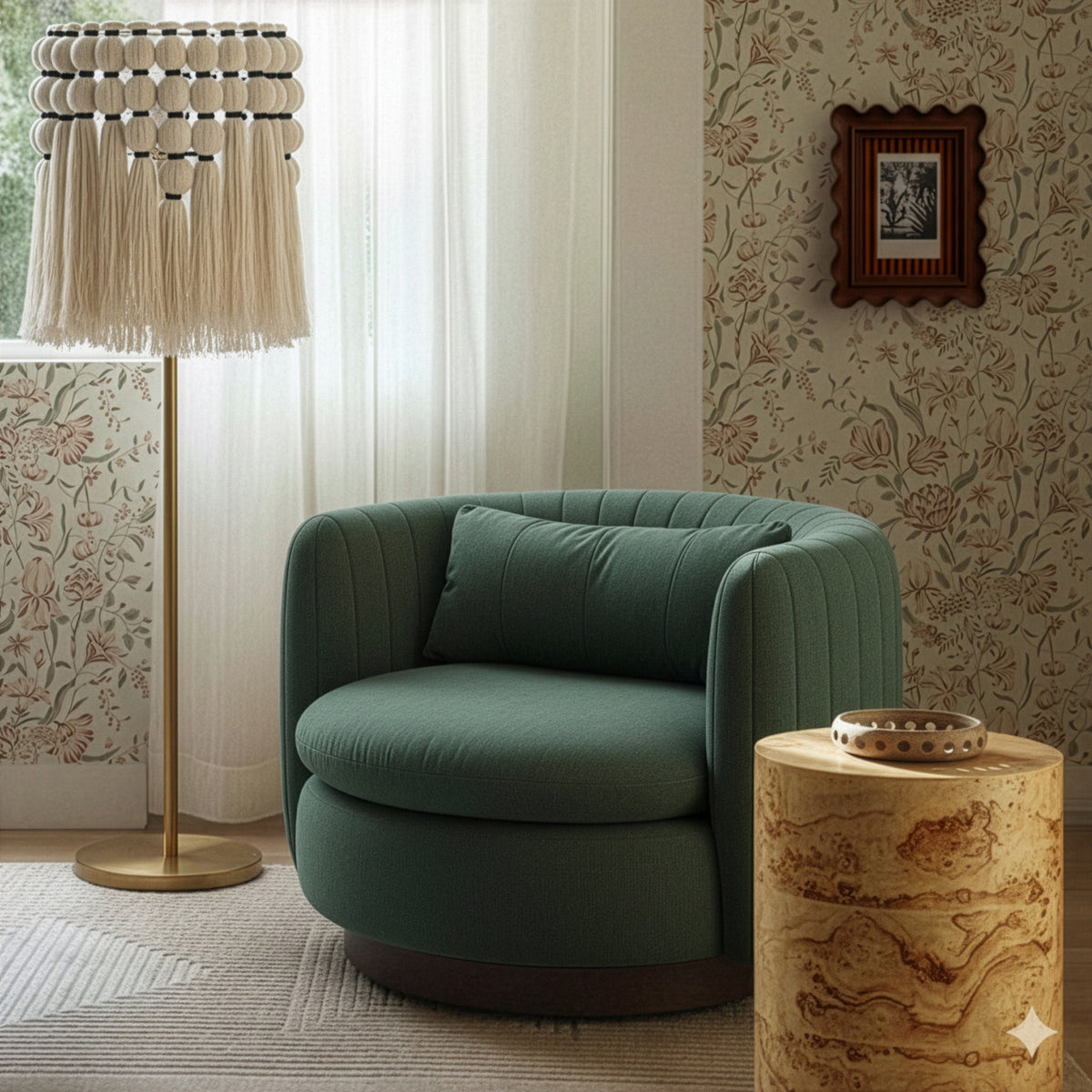 TOV Furniture Nura Green Chenille Swivel Chair
