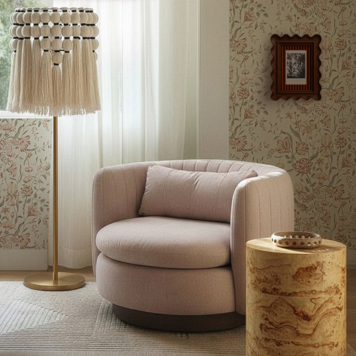 TOV Furniture Nura Pink Chenille Swivel Chair