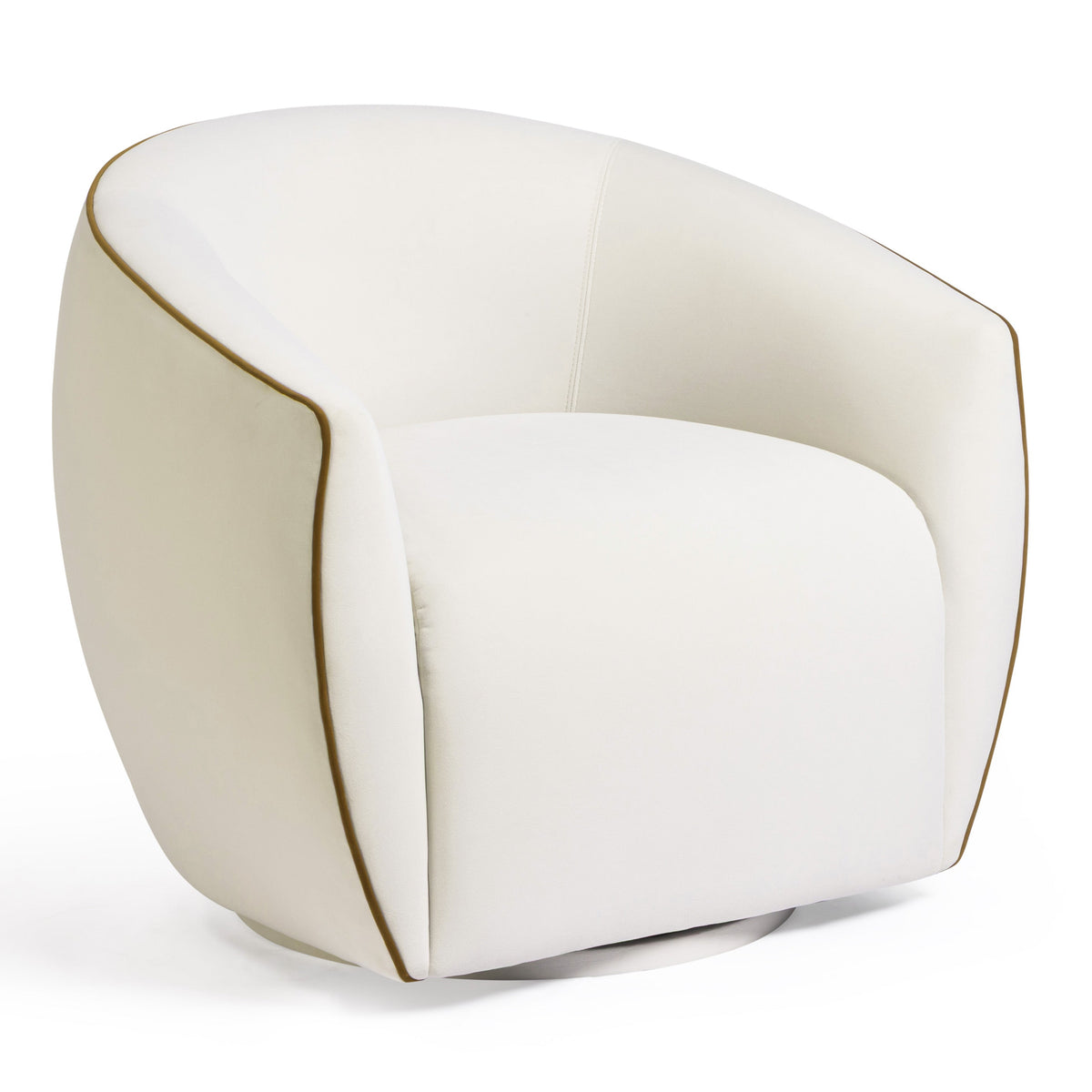 TOV Furniture Jordan Cream Contrast Piping Performance Velvet Swivel Chair in chocolate brown, cream, primary product view