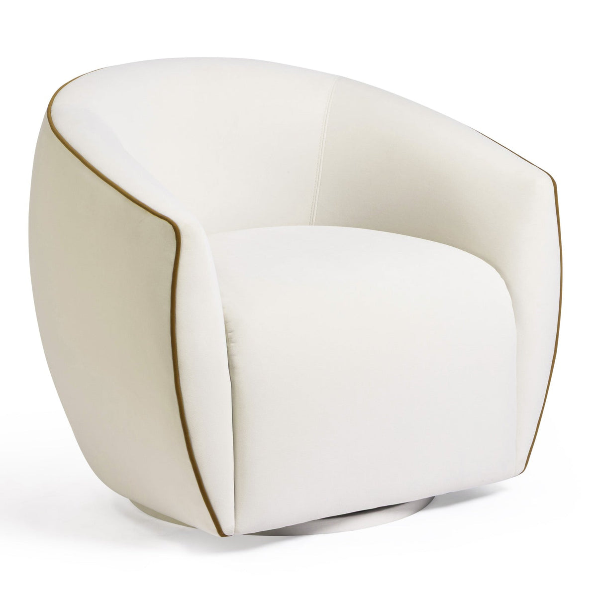 TOV Furniture Jordan Cream Contrast Piping Performance Velvet Swivel Chair in chocolate brown, cream, primary product view