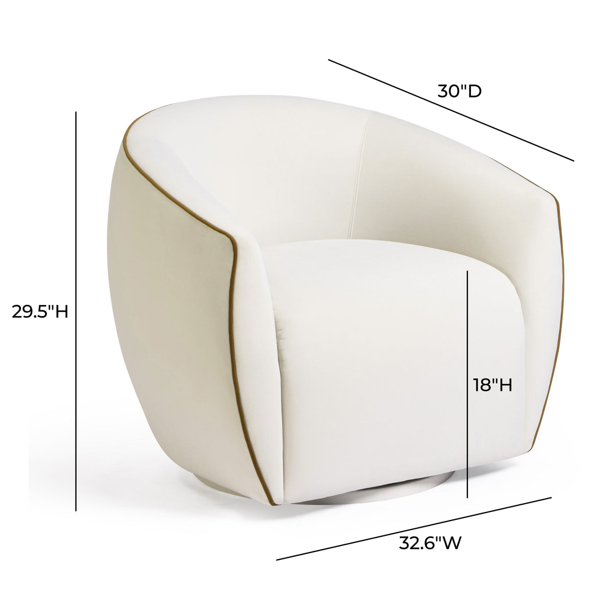 TOV Furniture Jordan Cream Contrast Piping Performance Velvet Swivel Chair