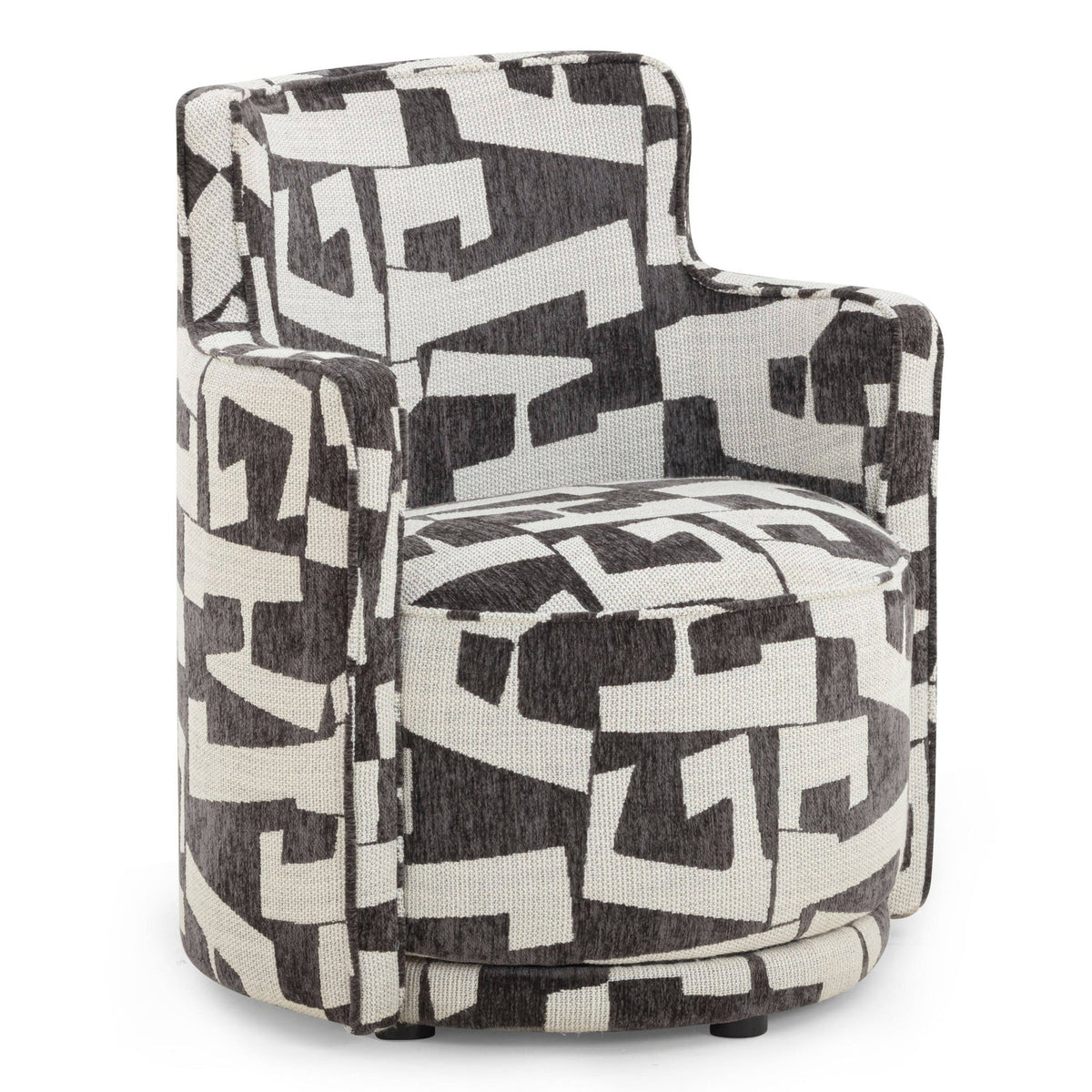 TOV Furniture Passe Black Performance Jacquard Swivel Accent Chair in black jacquard, primary product view