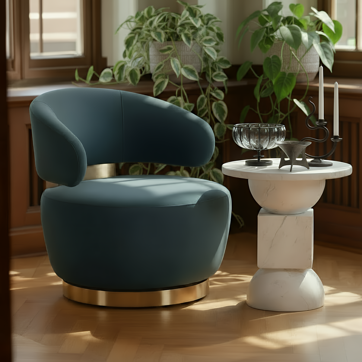 TOV Furniture Austin Dark Teal Performance Velvet Swivel Accent Chair