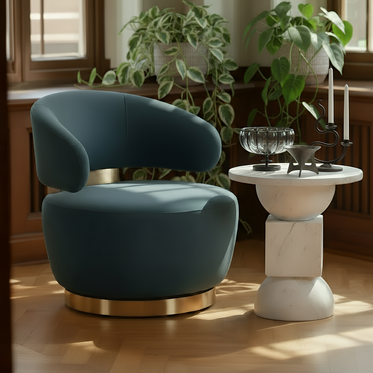 TOV Furniture Austin Dark Teal Performance Velvet Swivel Accent Chair