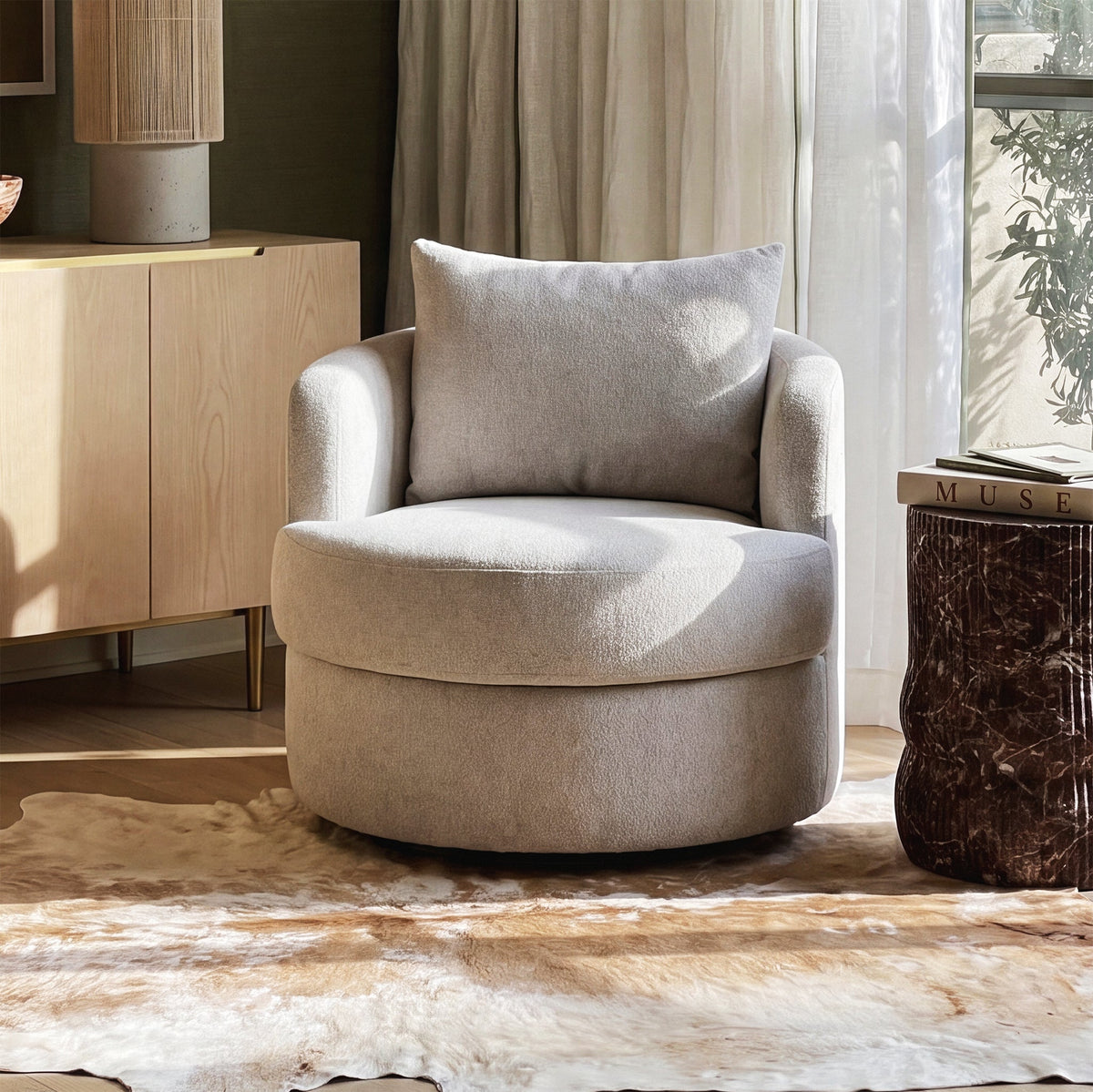 TOV Furniture Silvi Off White Performance Boucle Swivel Chair