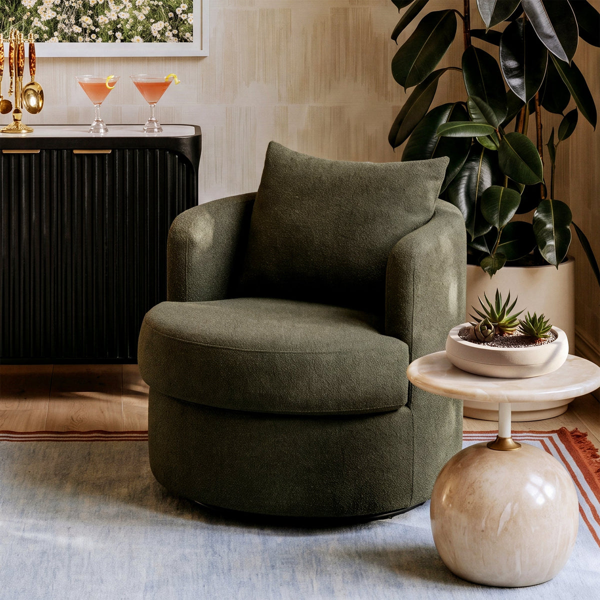 TOV Furniture Silvi Kale Green Performance Boucle Swivel Chair
