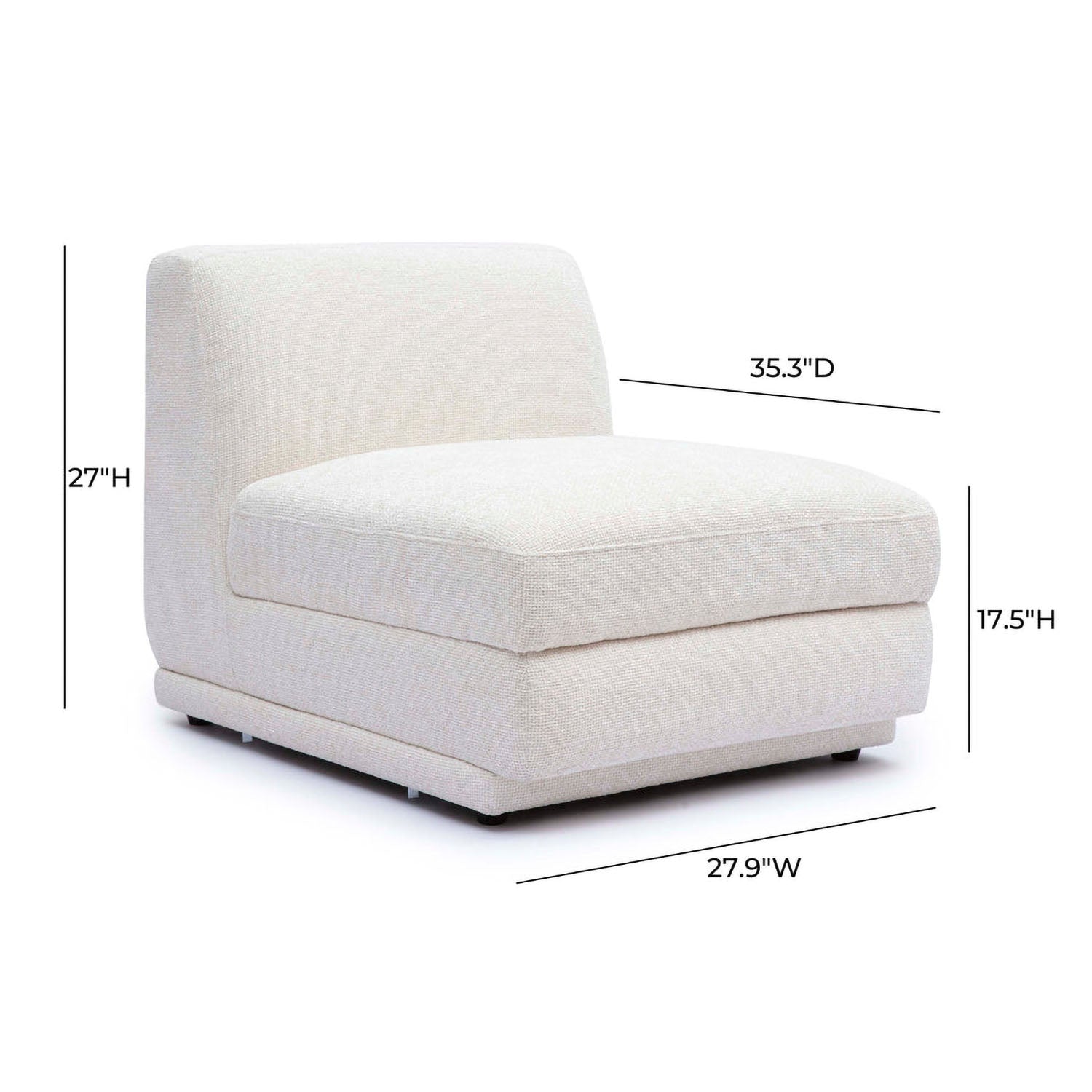 TOV Furniture Perry Cream Chenille Modular Armless Chair